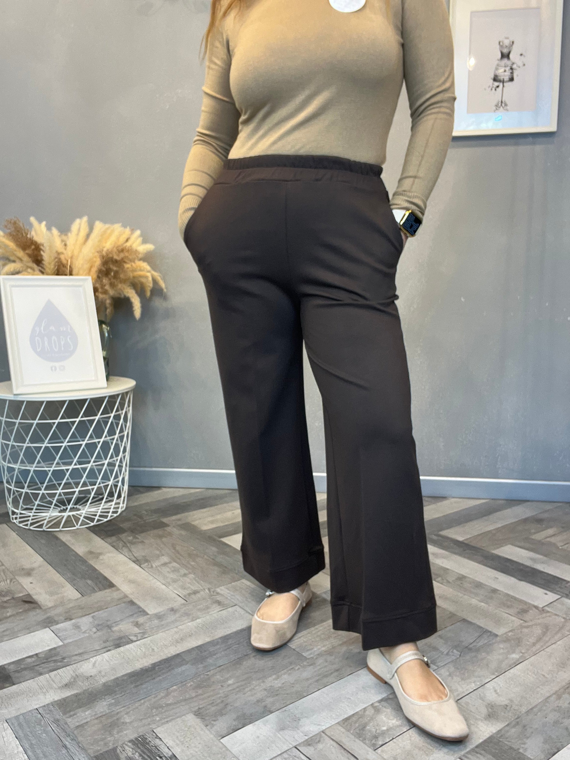 Pantalone wide leg punto Milano moro