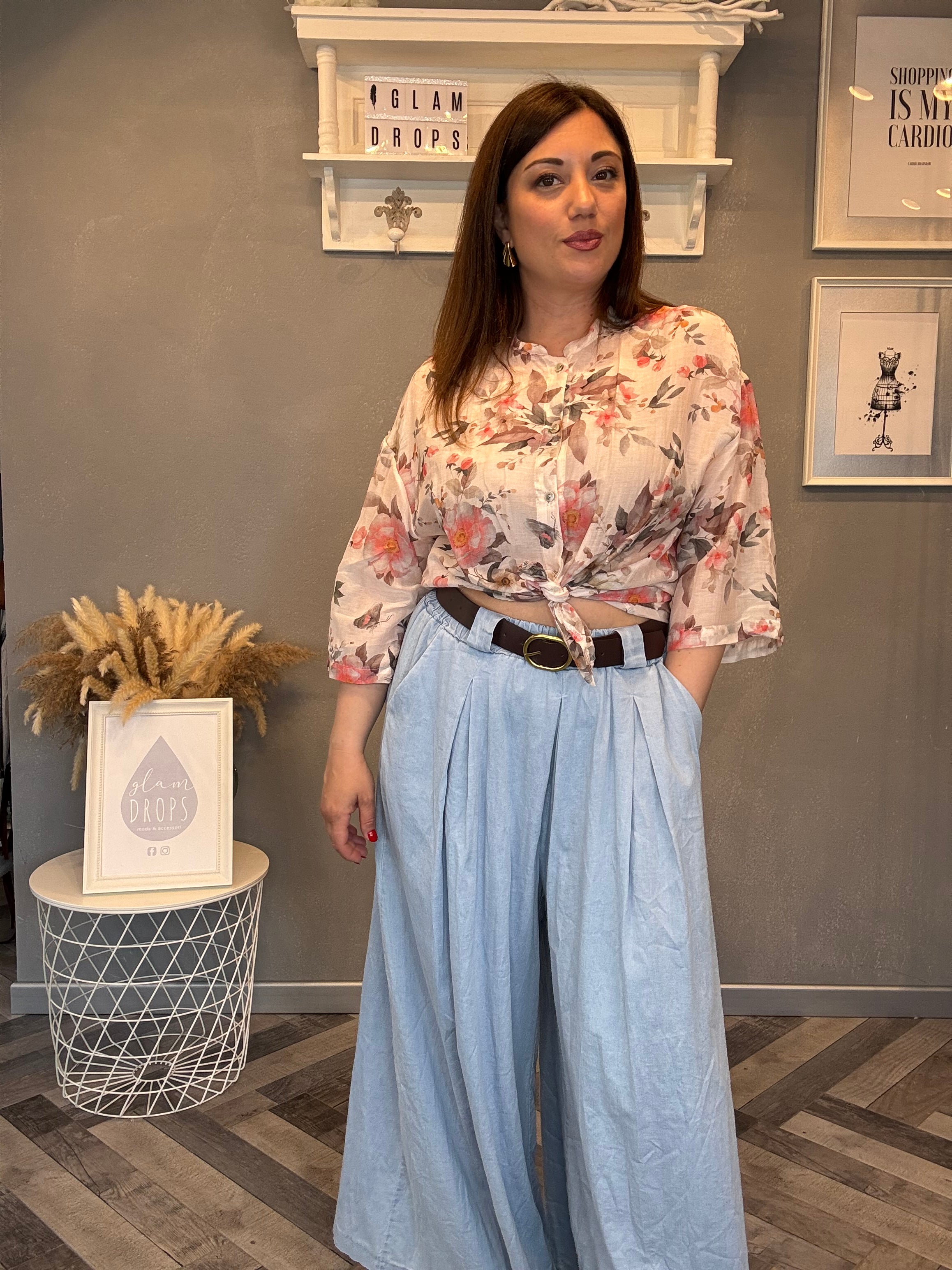 Camicia misto seta fiori corallo