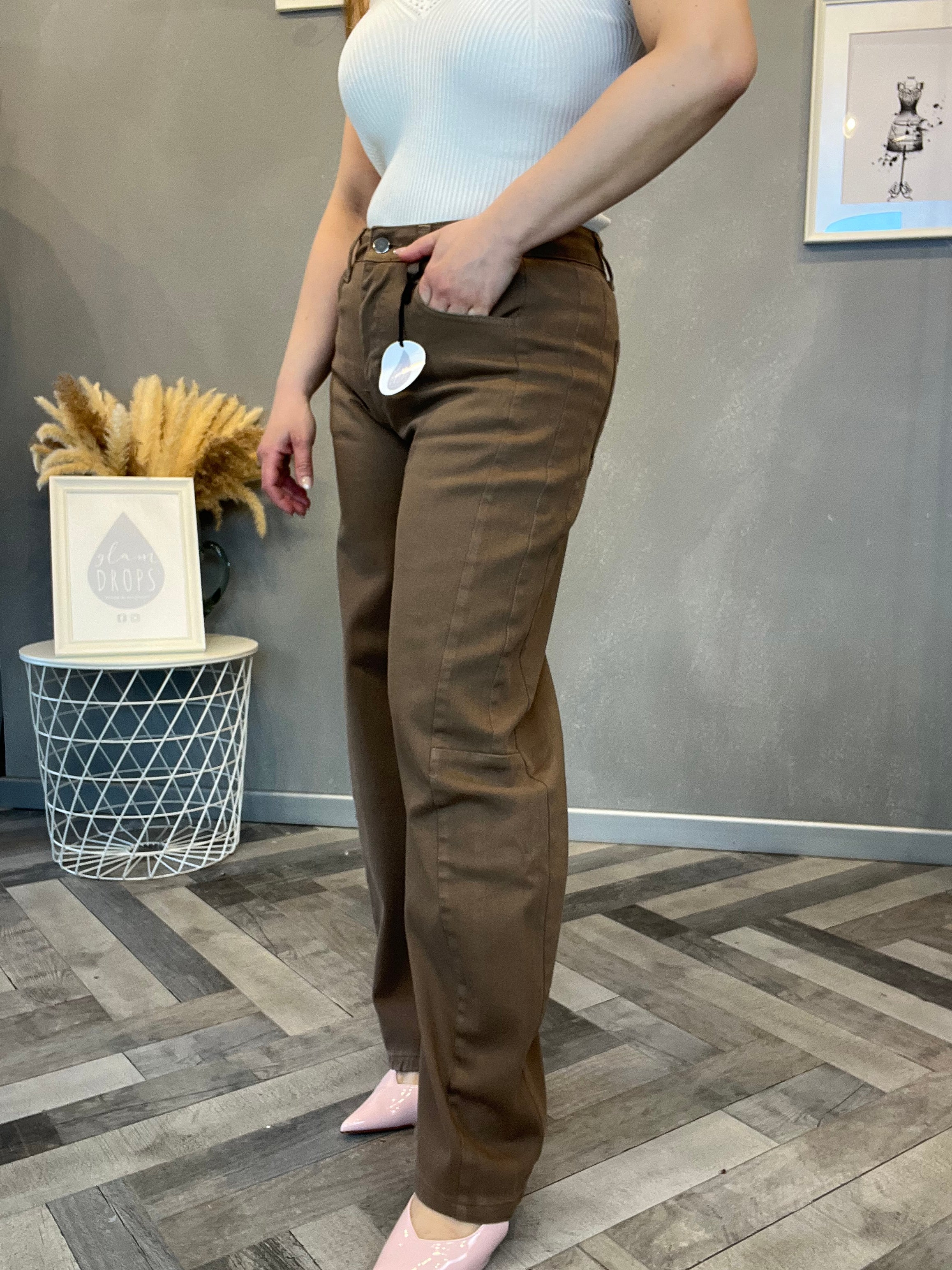 Jeans barrel tortora