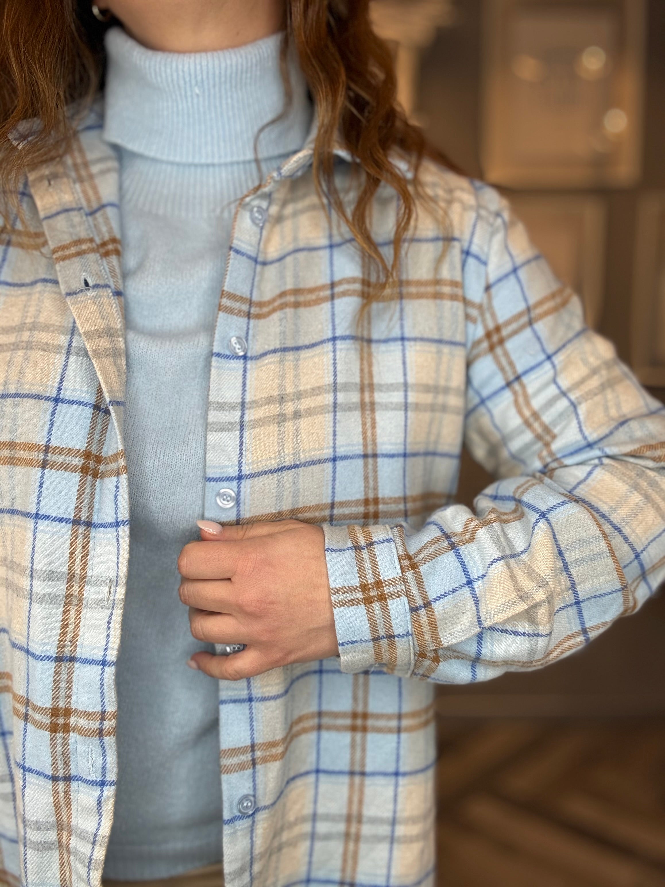 Camicia flanella check celeste