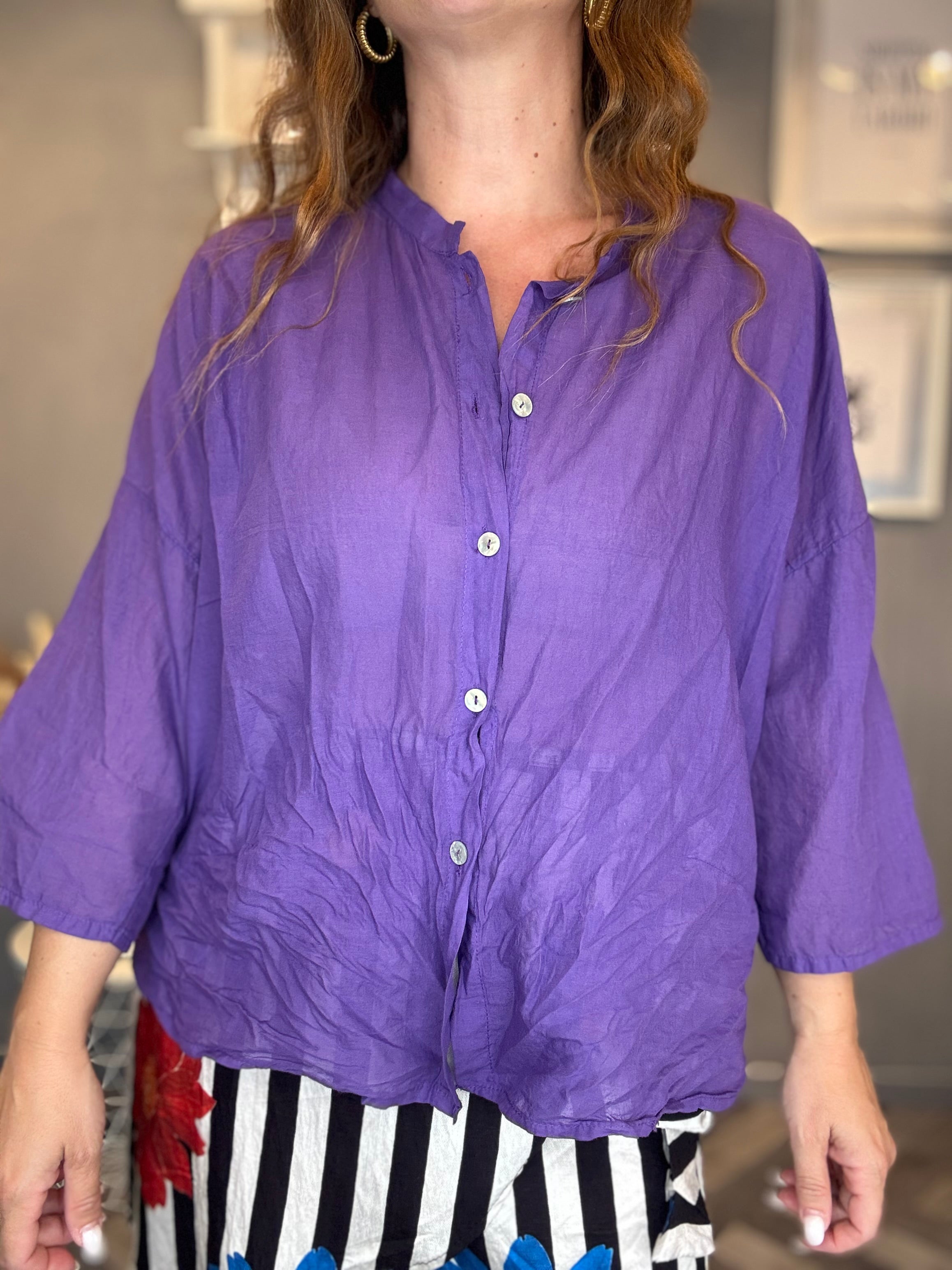 Camicia in mussola manica 3/4 viola