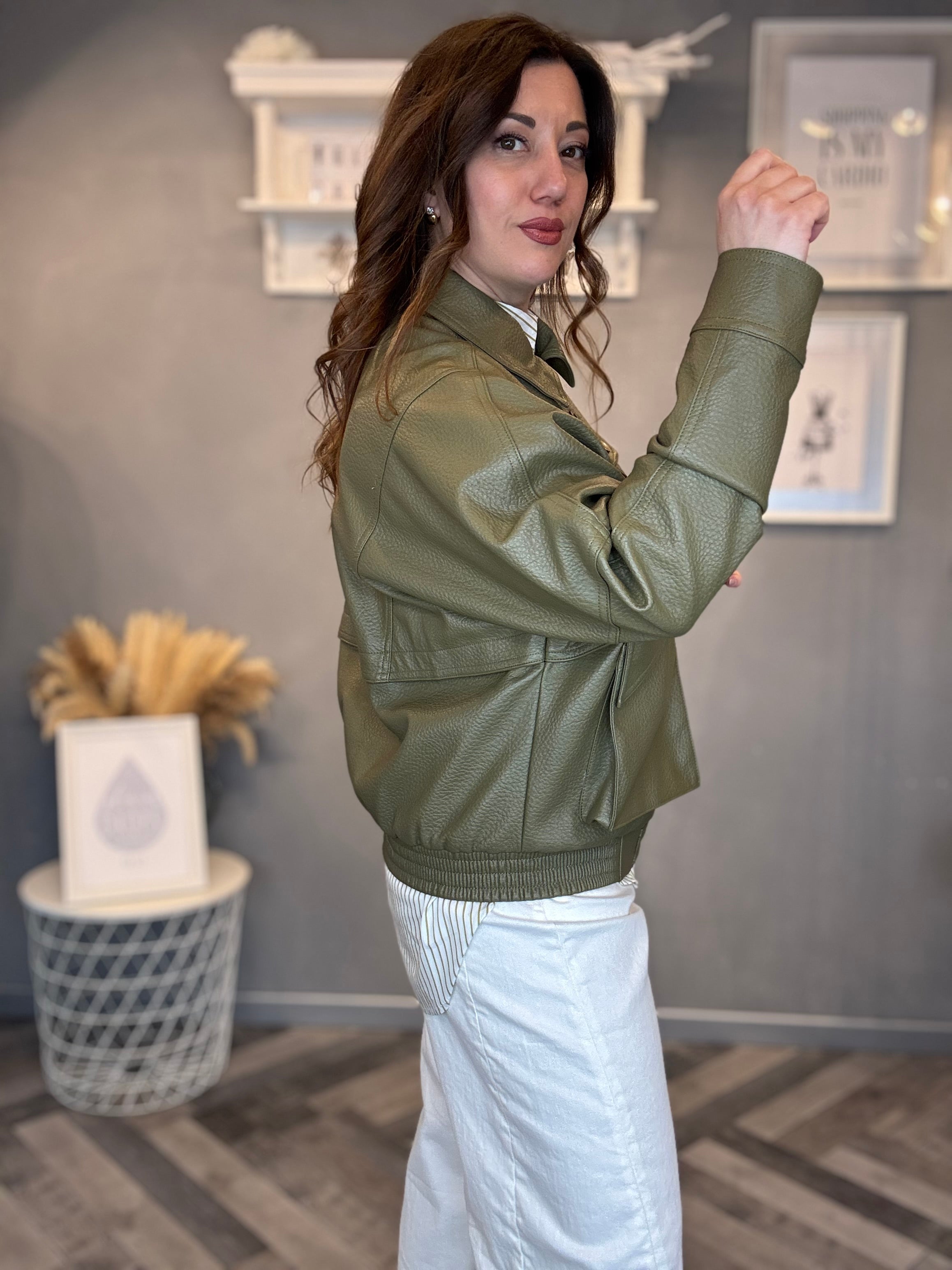 Bomber ecopelle verde oliva