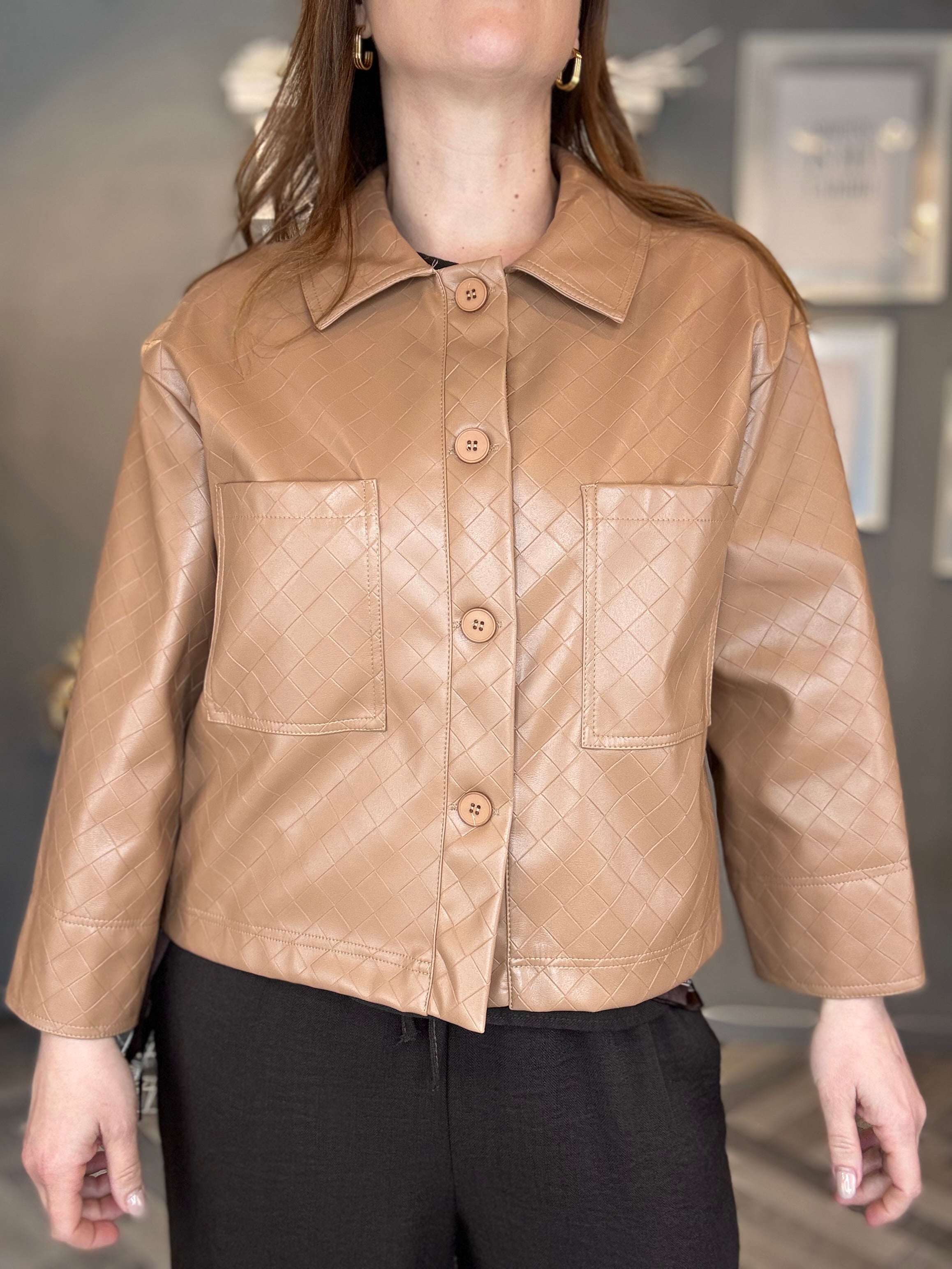 Giacca in ecopelle Intreccio biscotto