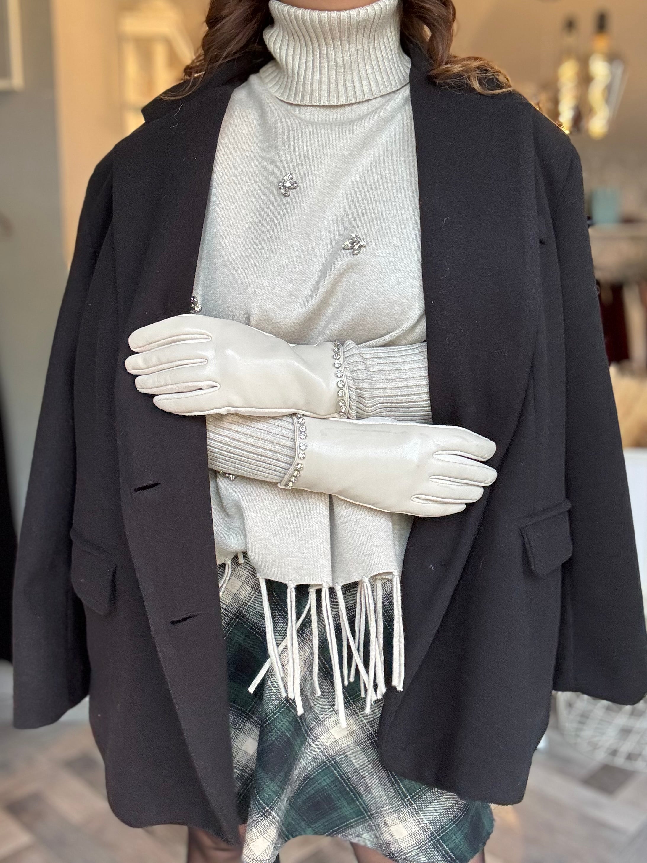 Guanti in ecopelle con strass