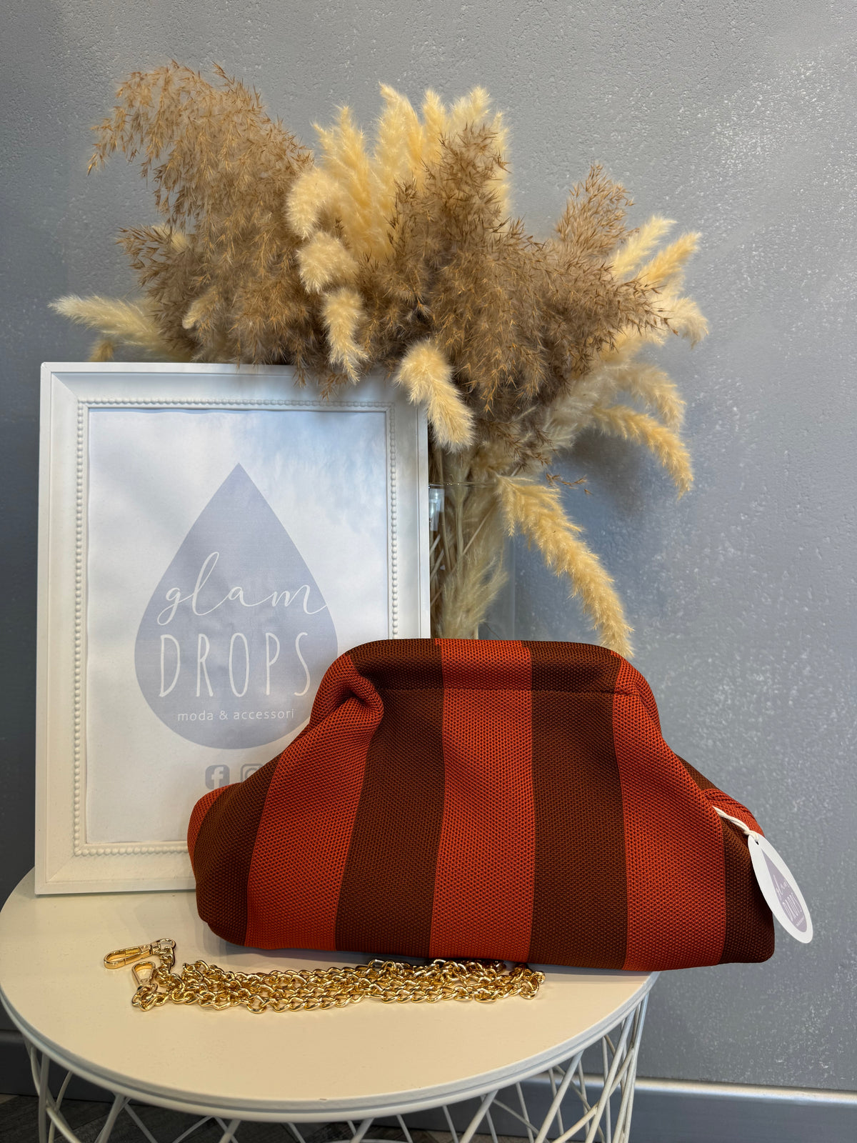 Borsa Stripe mattone e cioccolato