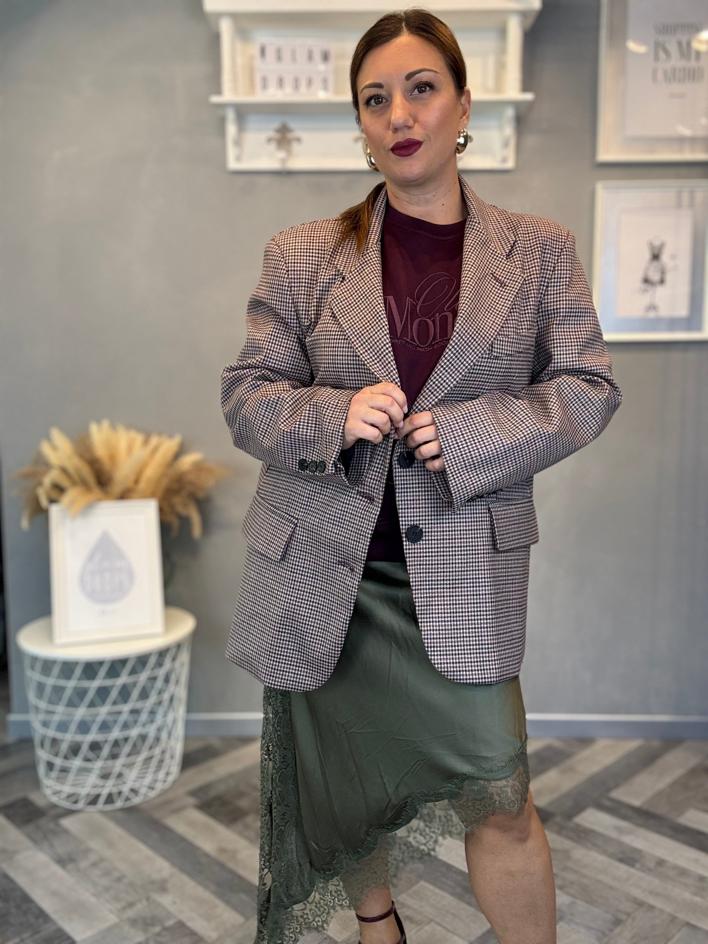 Lumina blazer micro quadro bordeaux