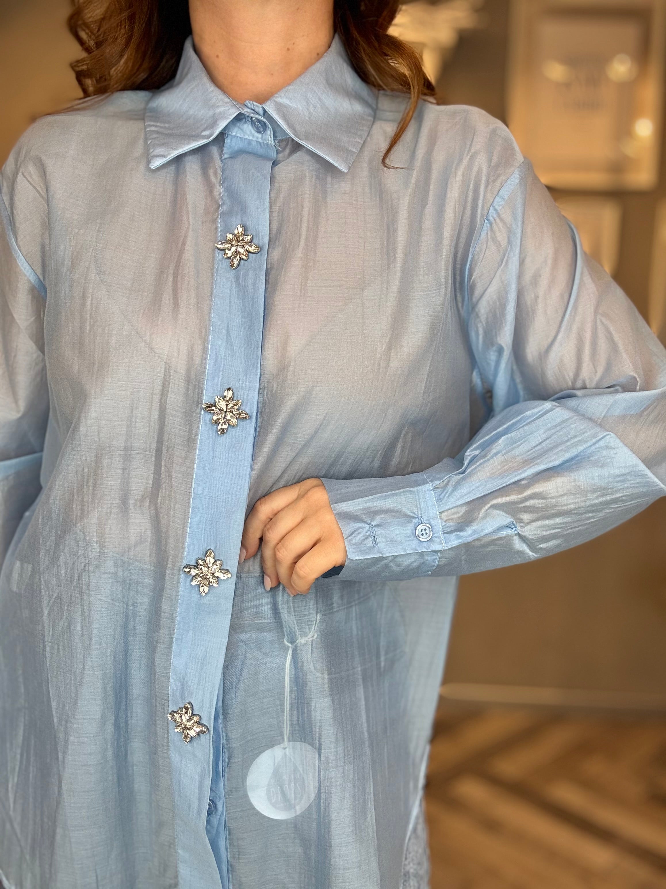 Camicia gioiello in tencel celeste