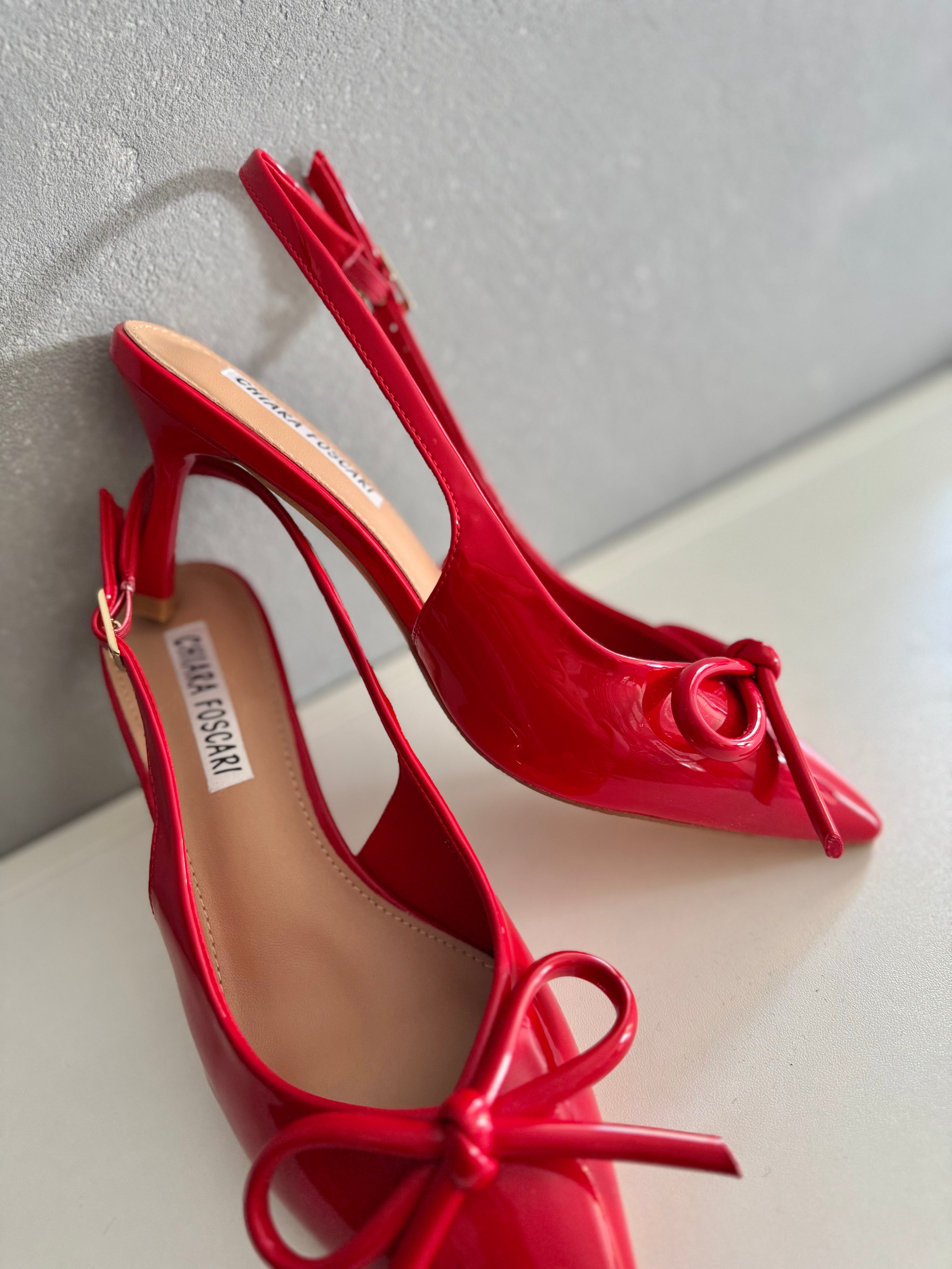 Décolleté Slingback fiocco in vernice