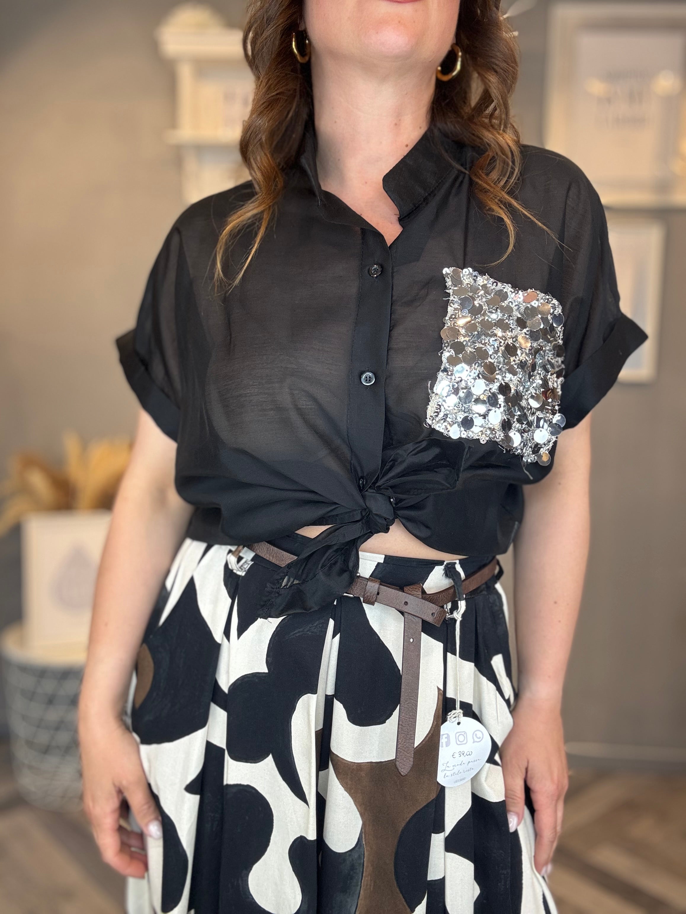 Gonna pantalone nera fantasia astratta