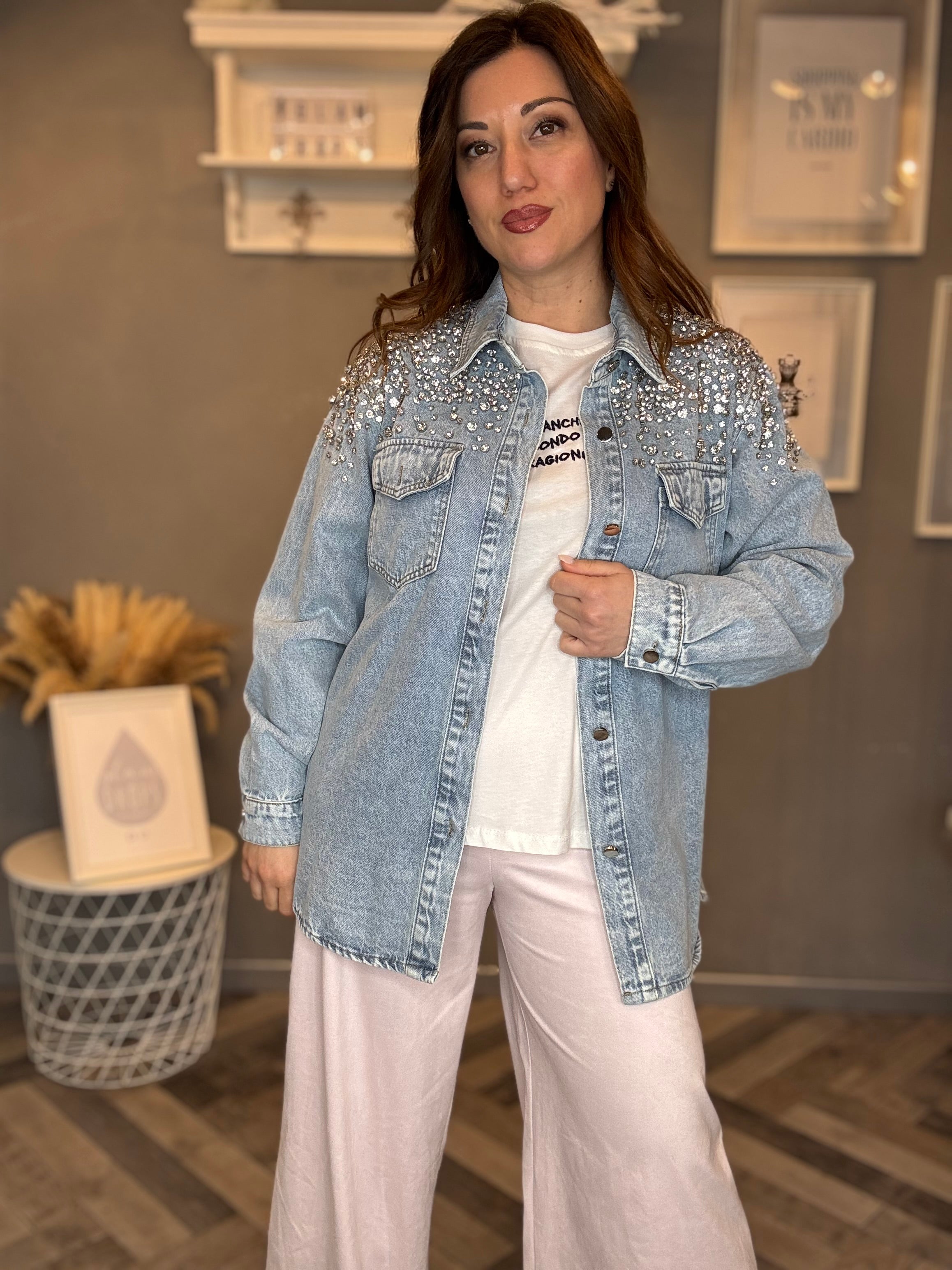 Giacca camicia in denim Diamonds