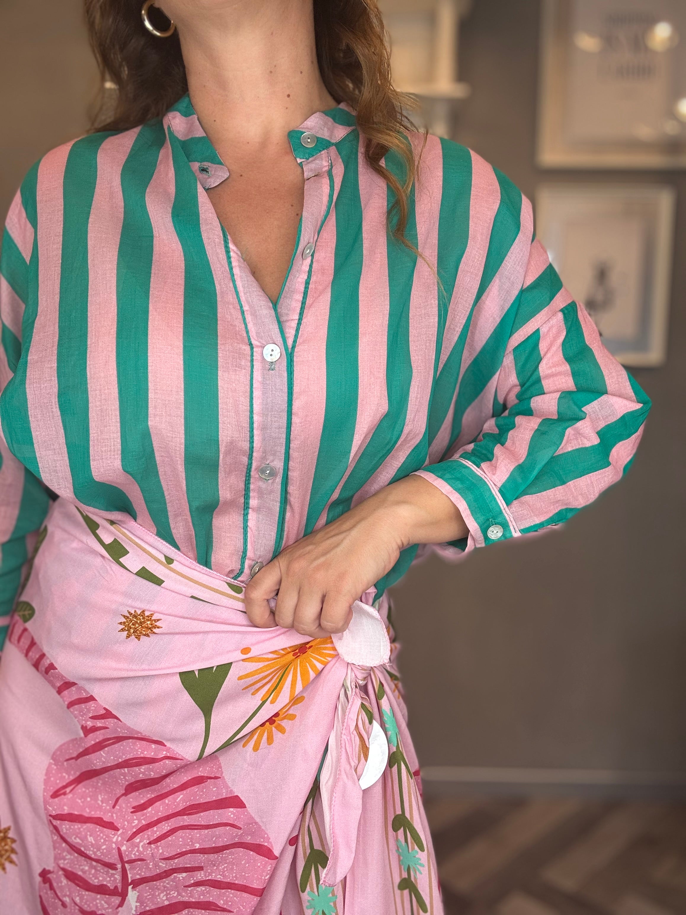 Camicia Isla Bonita righe rosa e smeraldo