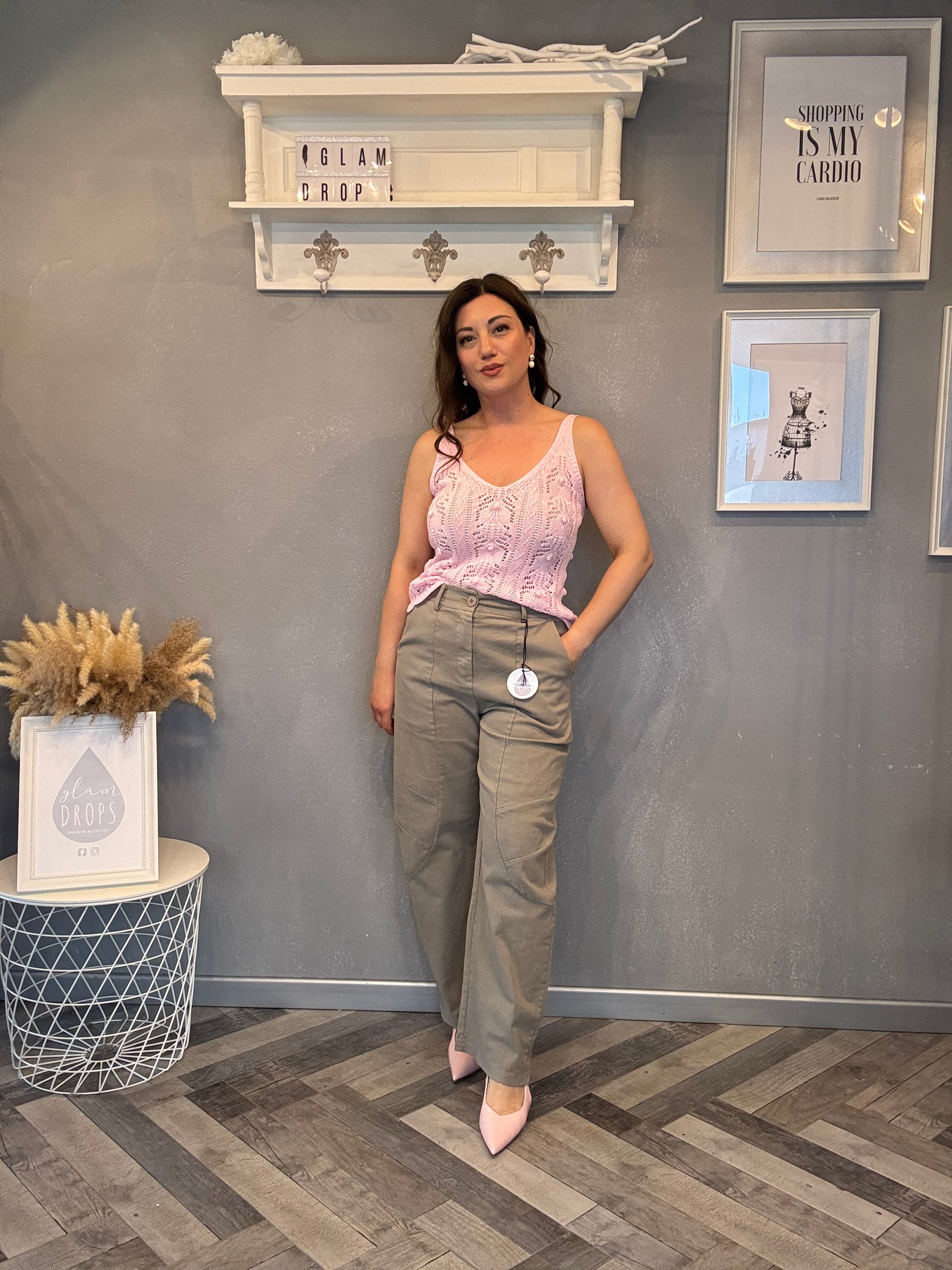 Jeans barrel tortora con cuciture