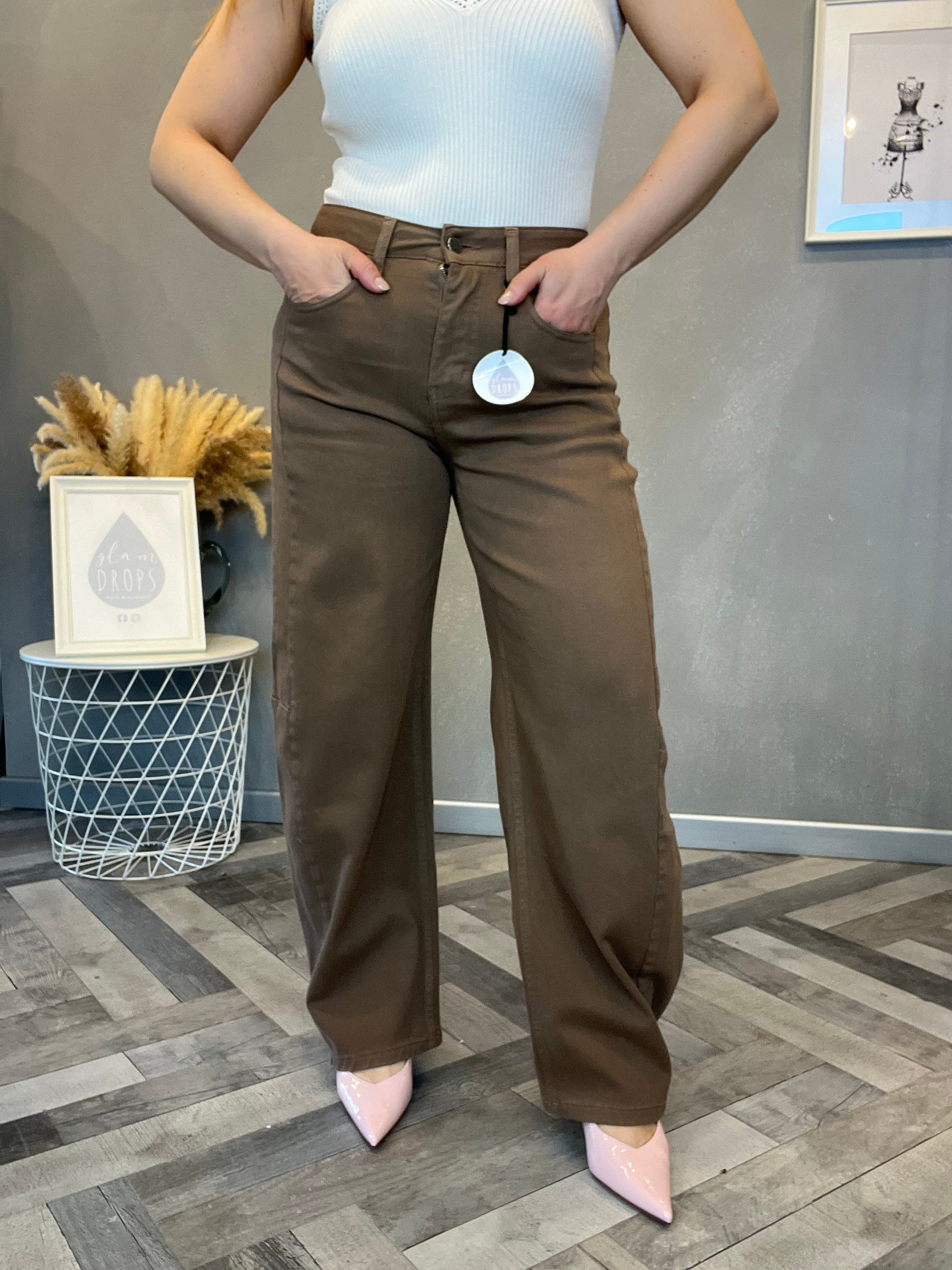 Jeans barrel tortora