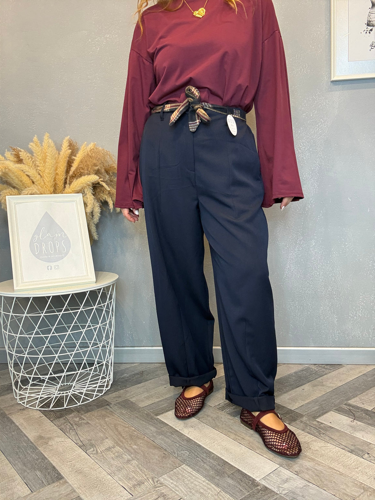 Pantalone check detail blu