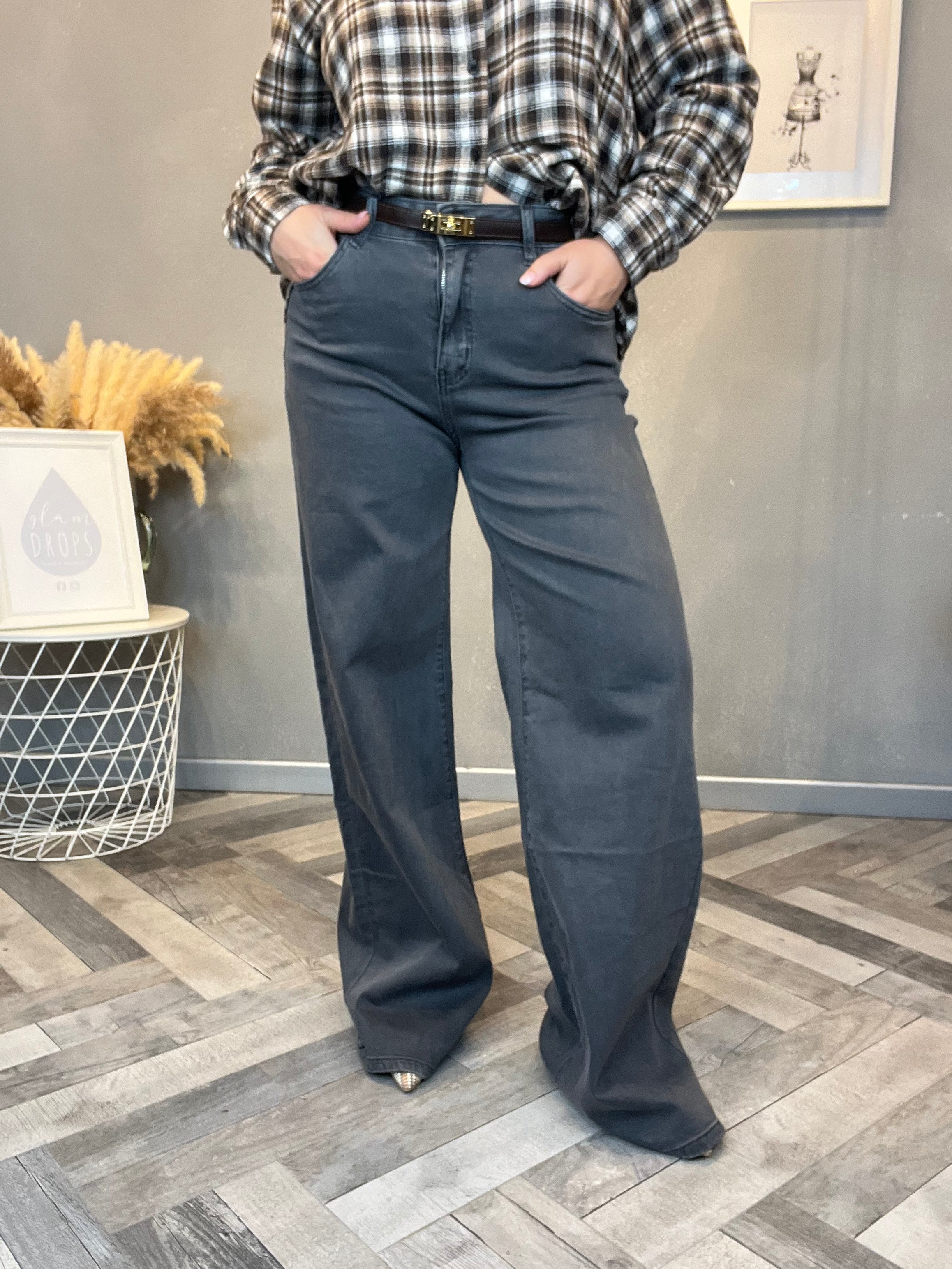 Jeans wide leg grigio