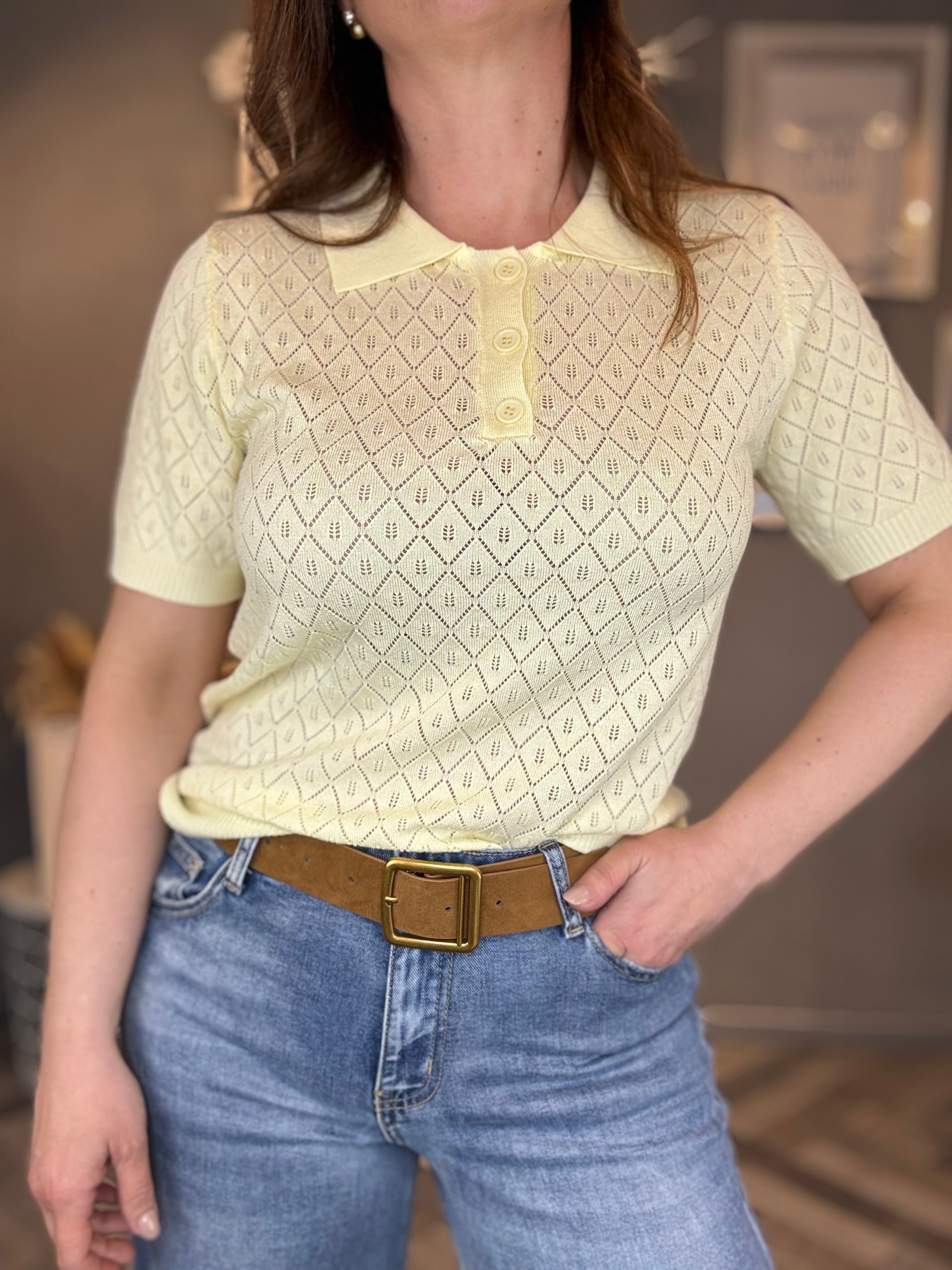 Polo traforata giallo pastello