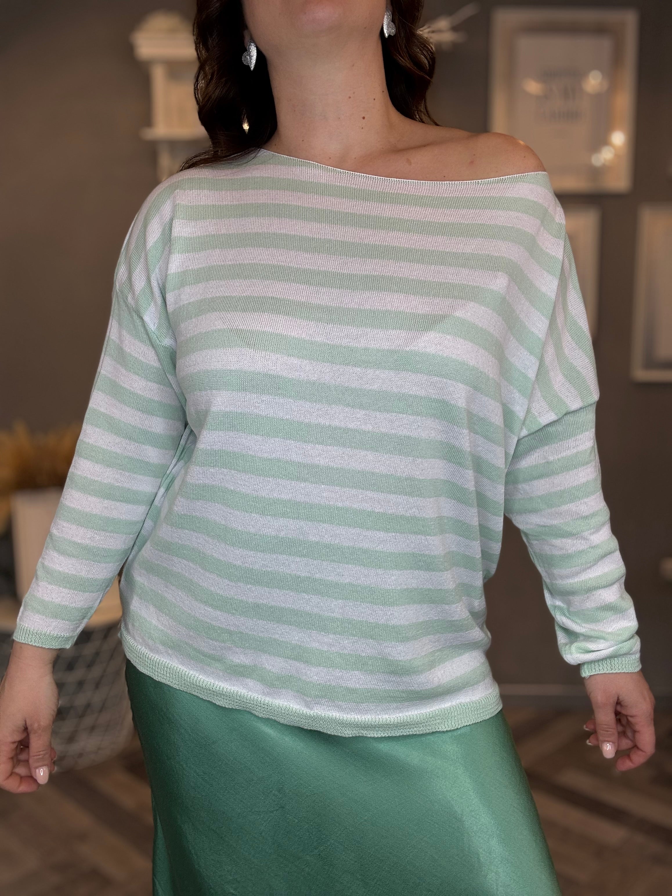 Maglioncino in cotone a righe menta