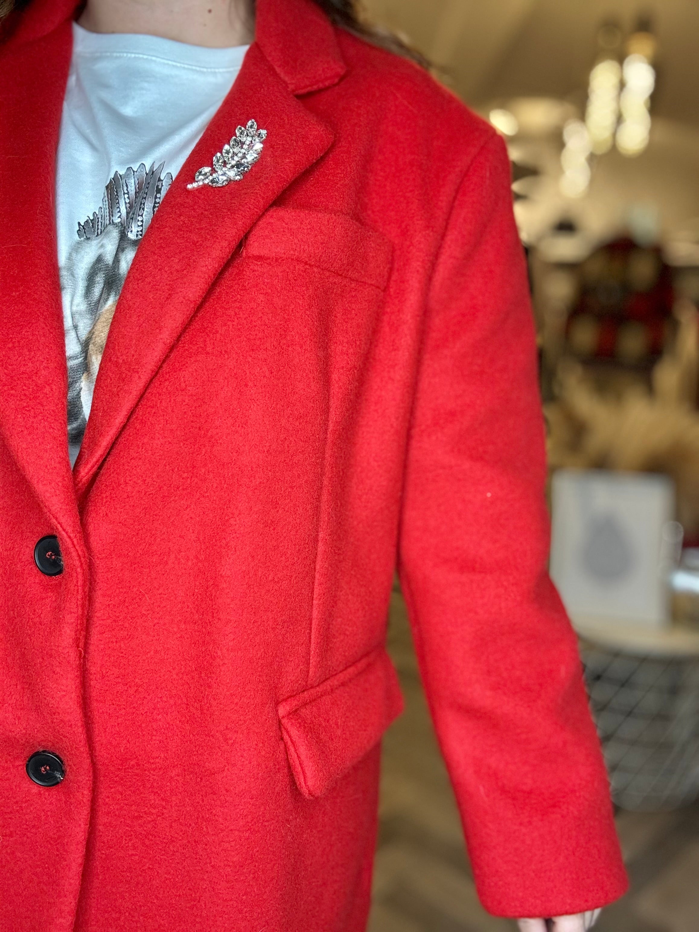 Blazer giacca cappotto over in panno con cabochon