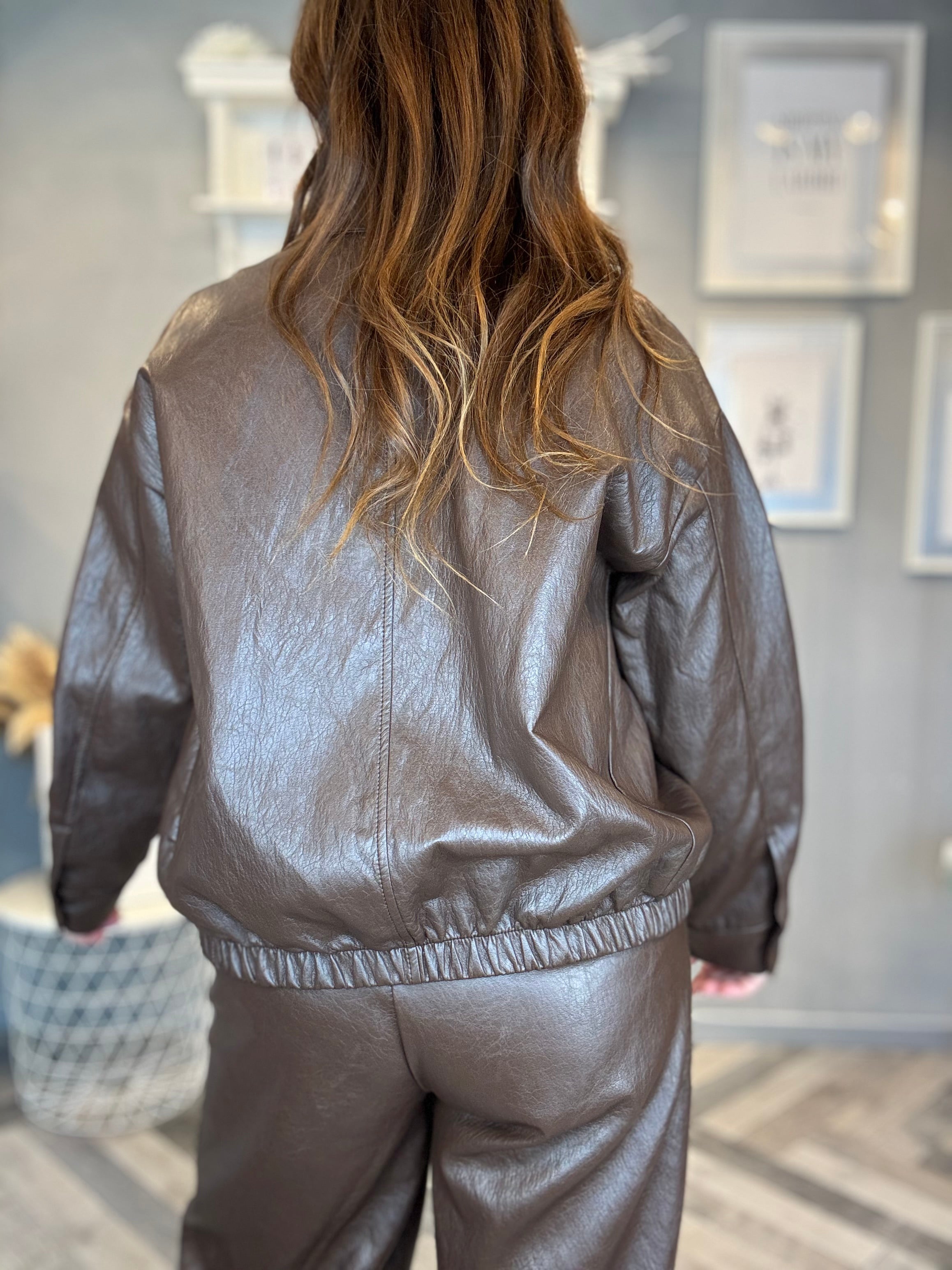 Giacca camicia ecopelle cioccolato