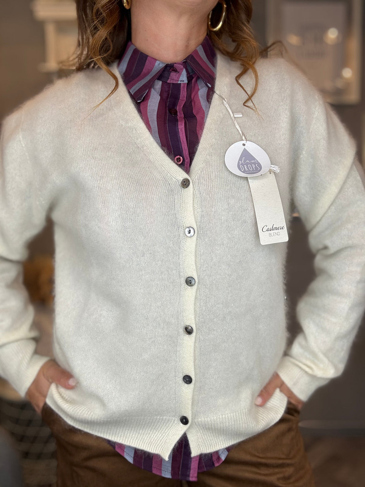 Cardigan lana e cashmere panna