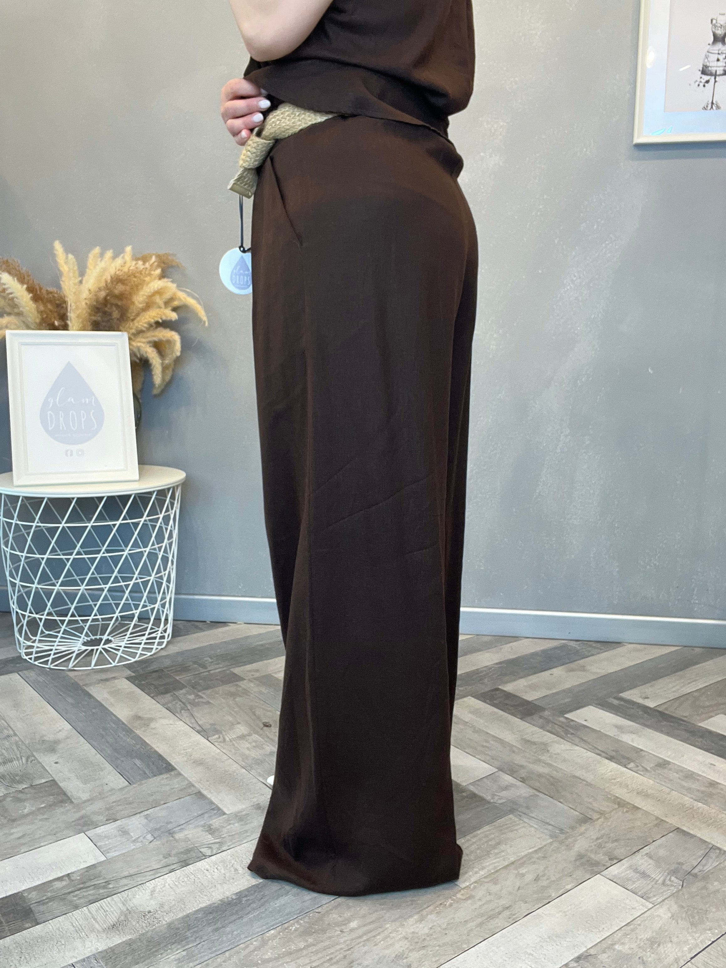 Pantalone in misto lino cioccolato
