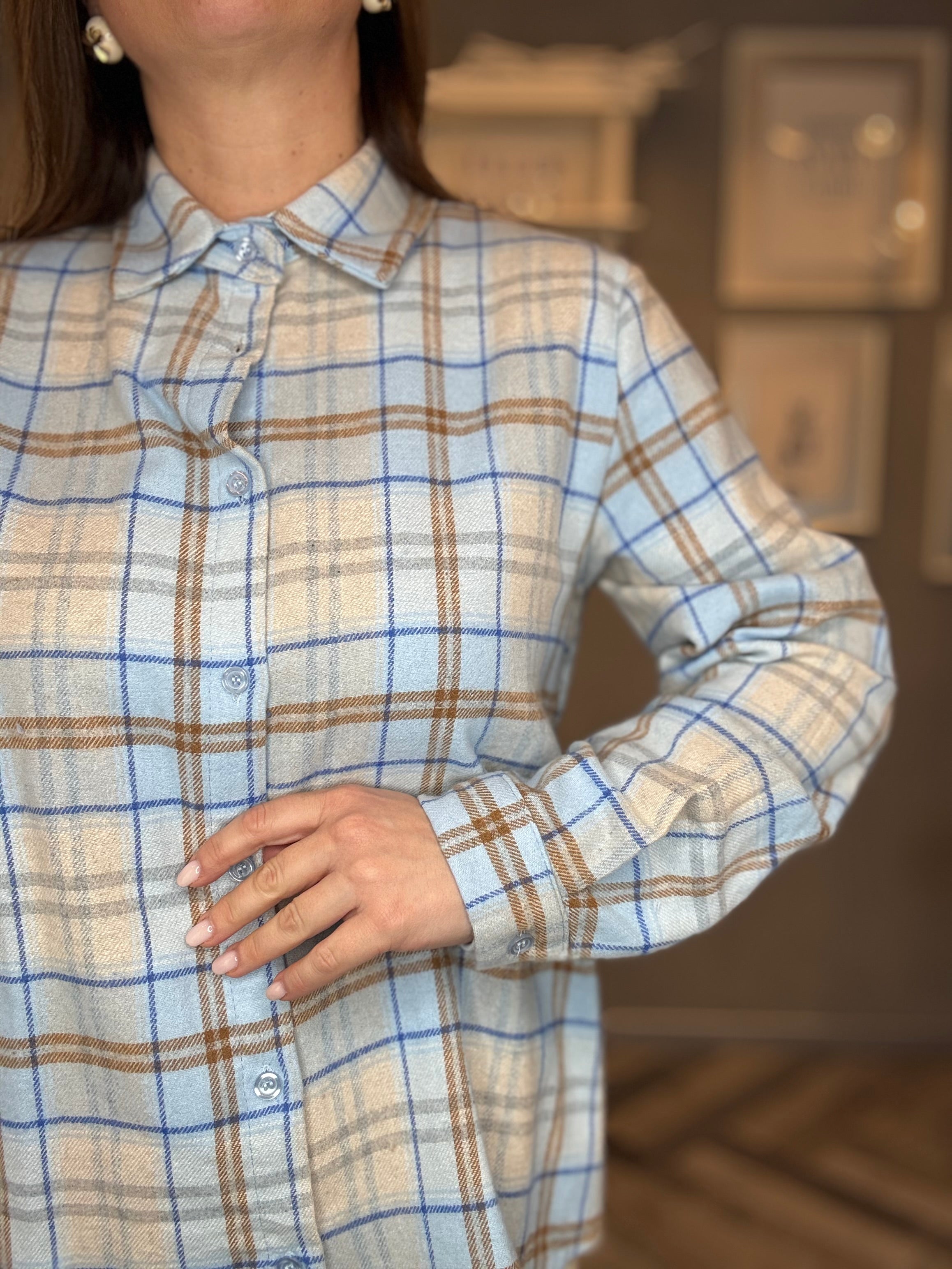 Camicia flanella check celeste