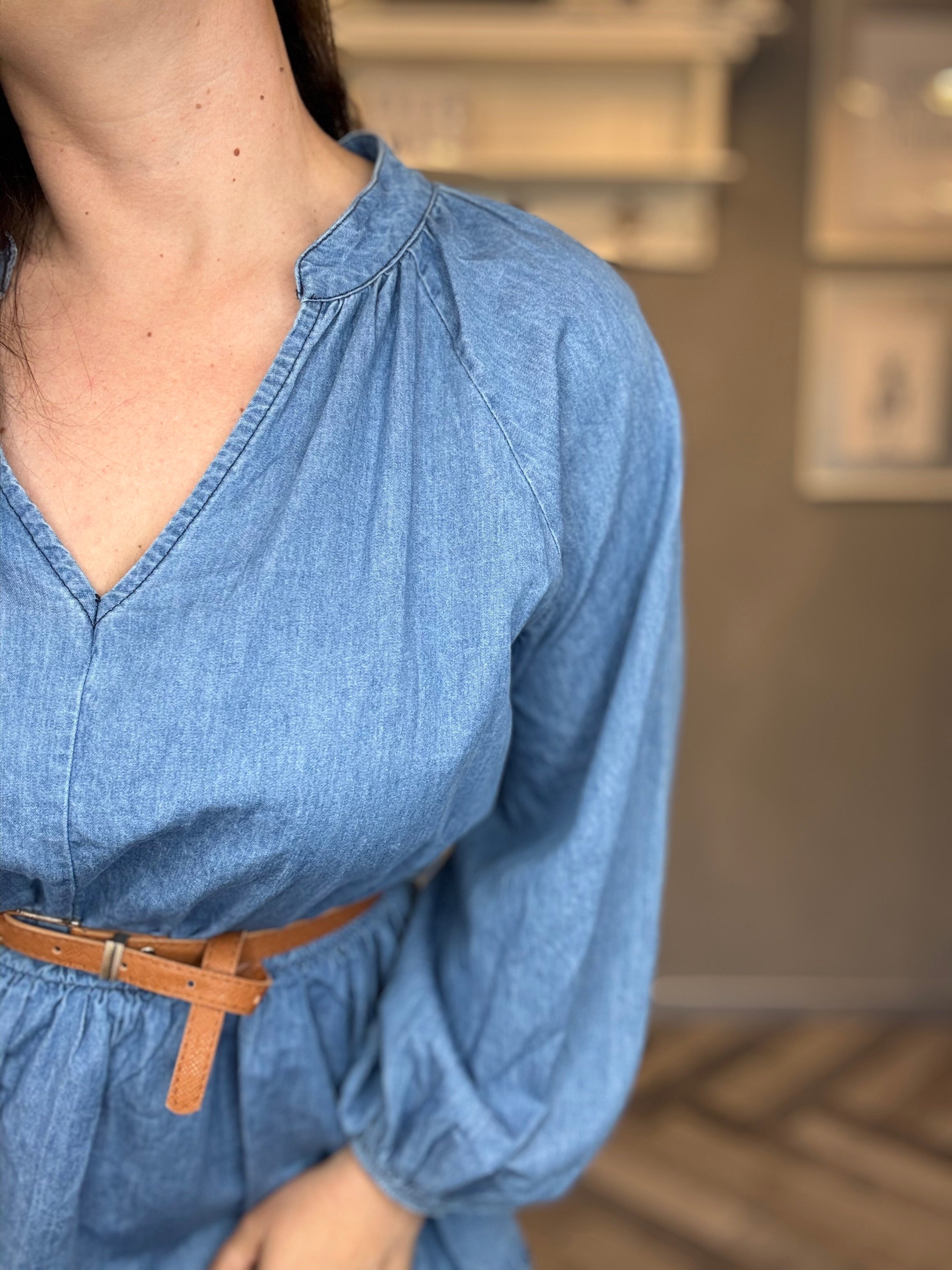 Abito a balze in jeans chambray