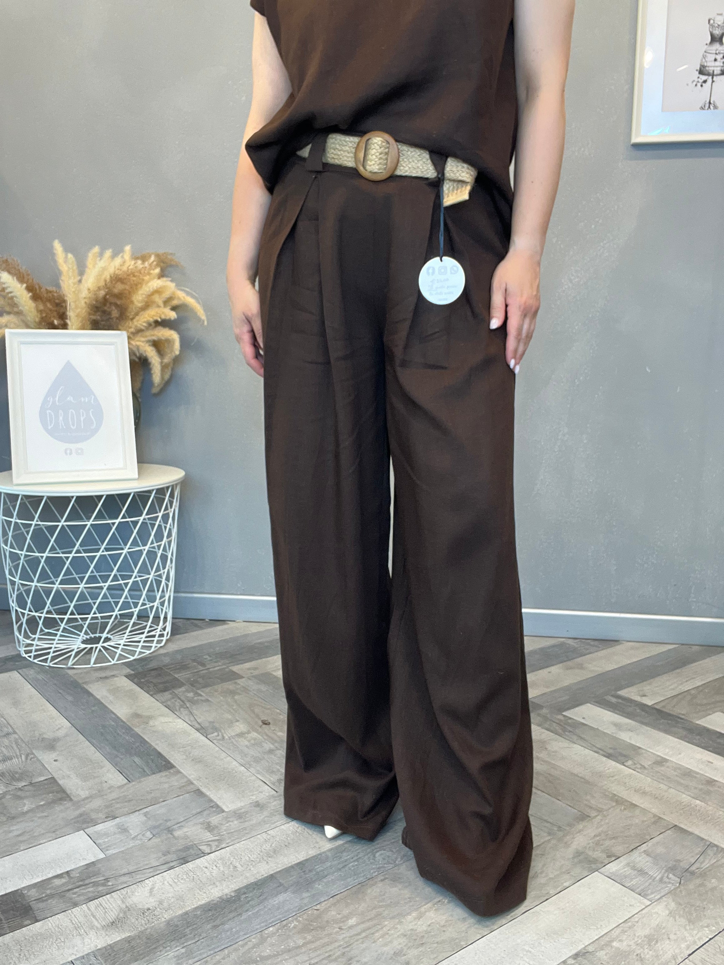 Pantalone in misto lino cioccolato