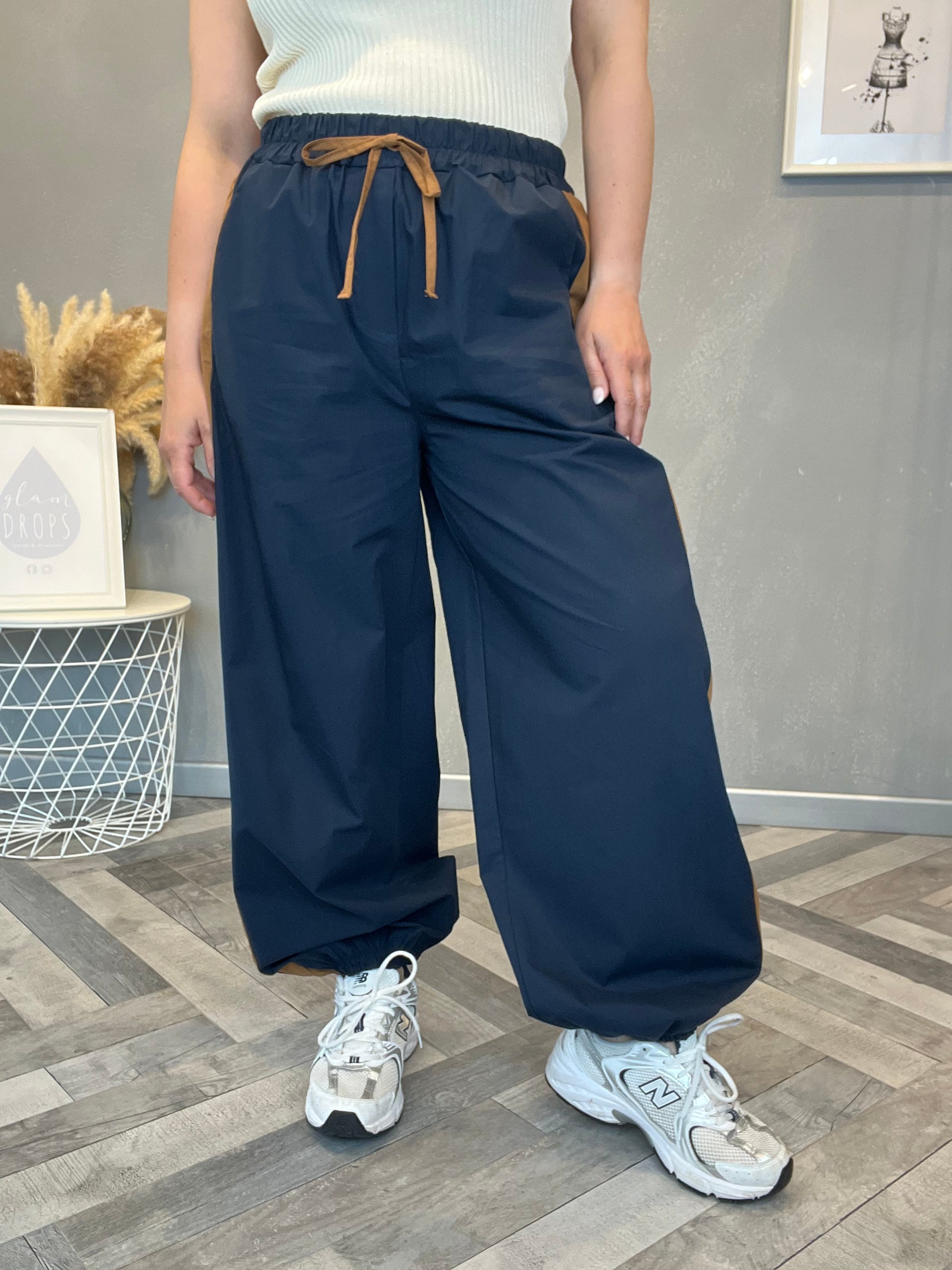 Pantalone Bicolore blu e camel