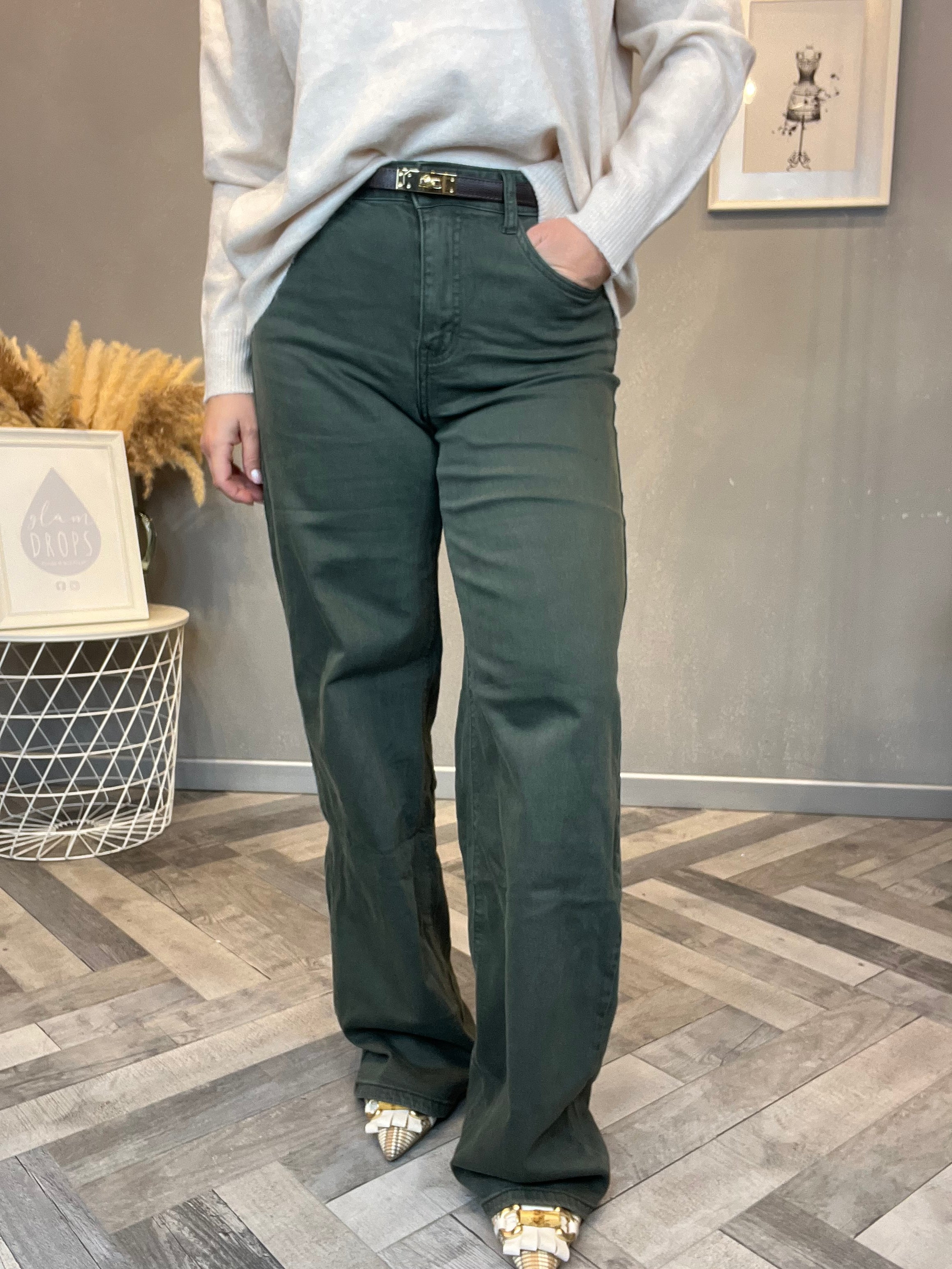 Jeans wide leg verde