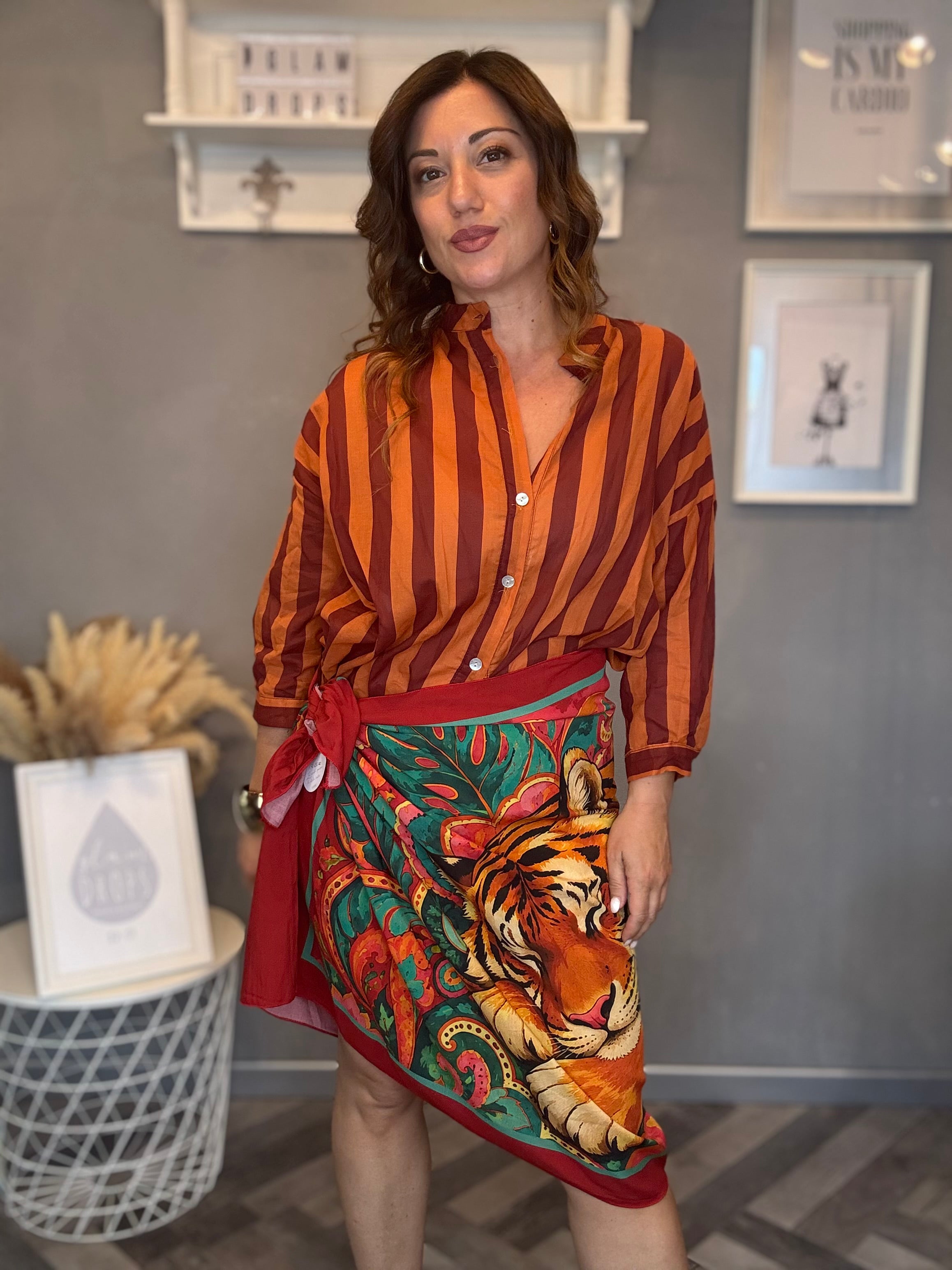 Camicia Isla Bonita righe arancio e India