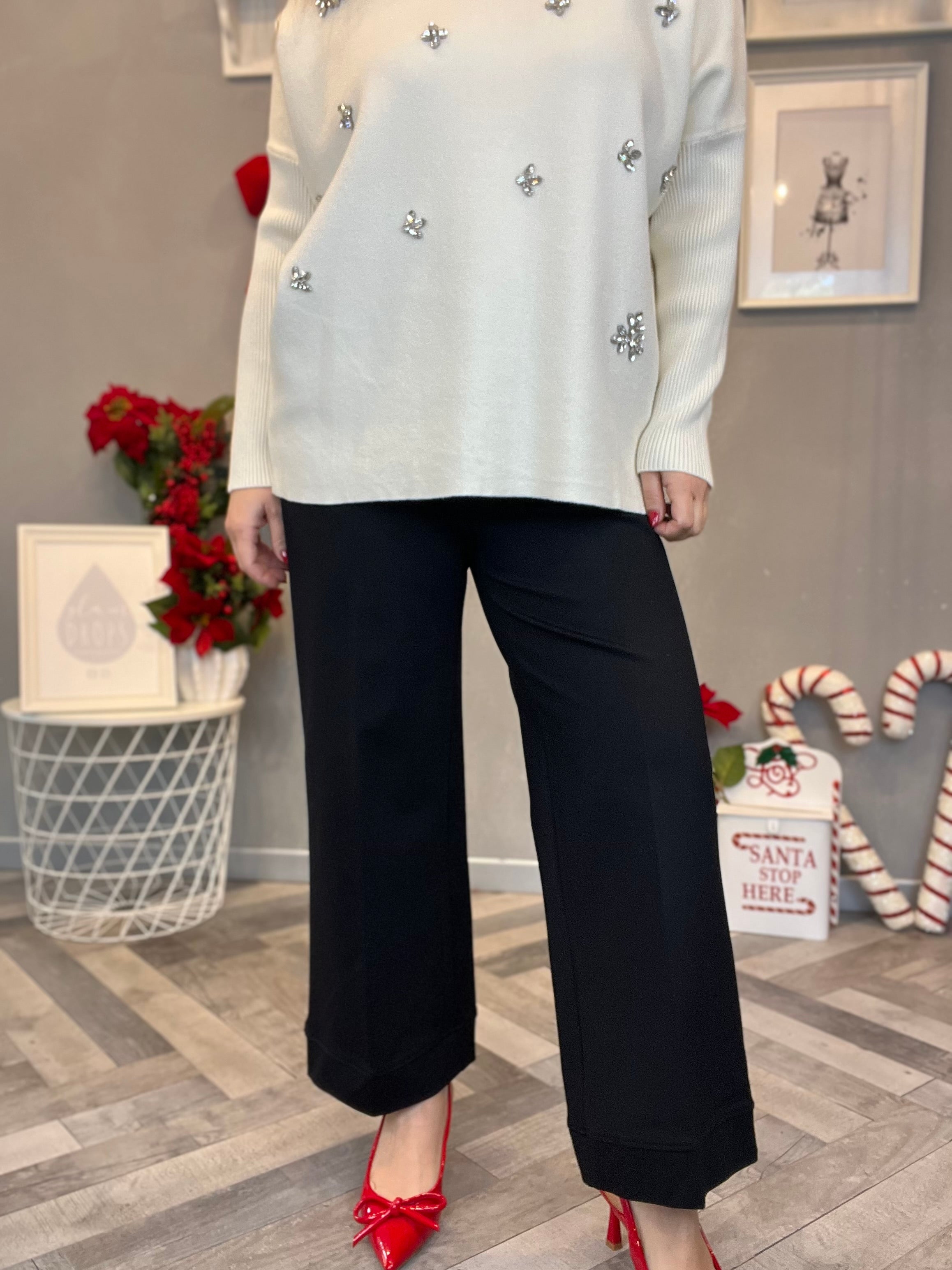 Pantalone wide leg punto Milano nero