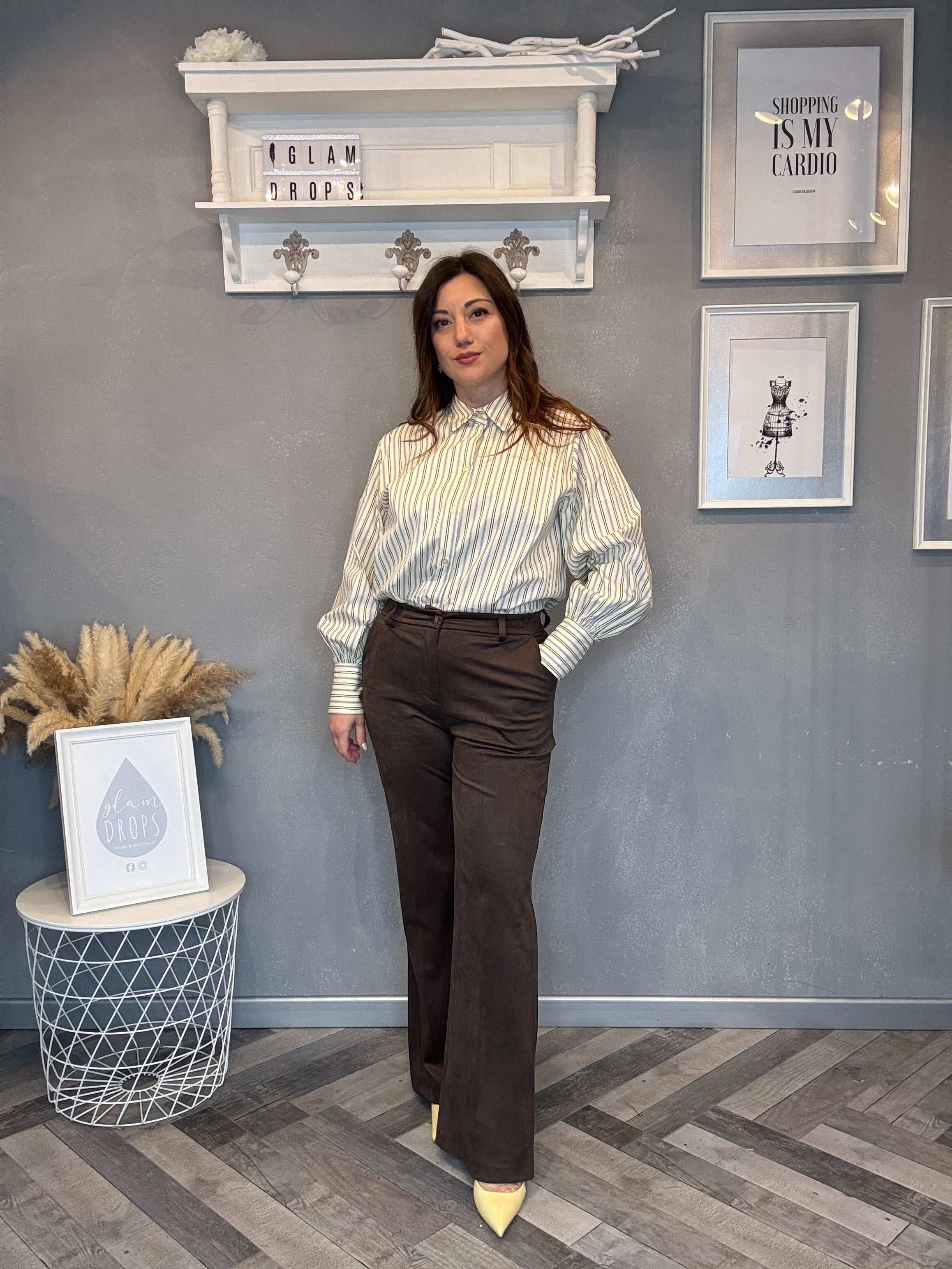 Camicia giallo pastello bacchetta celeste e moro