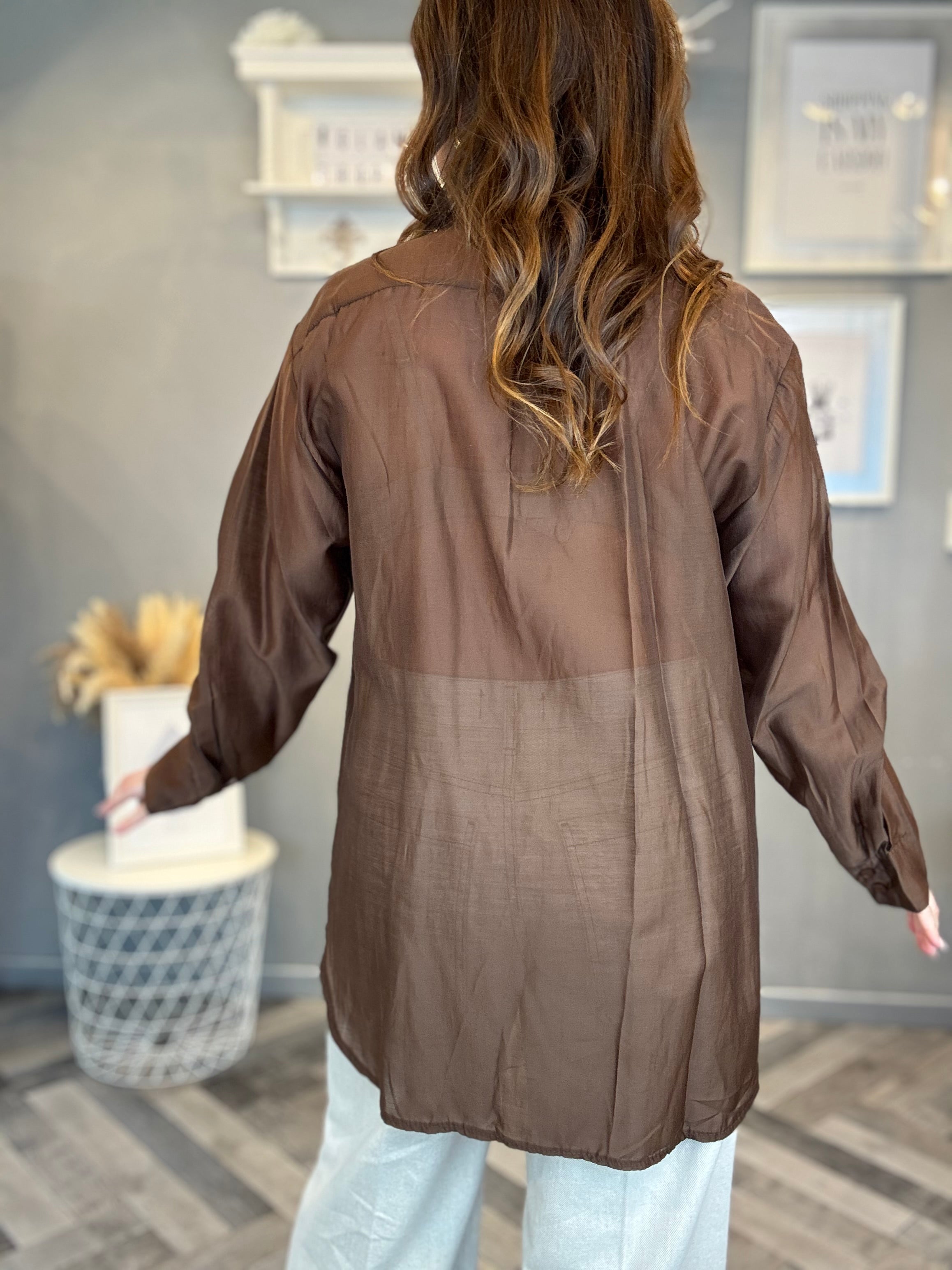 Camicia gioiello in tencel cioccolato