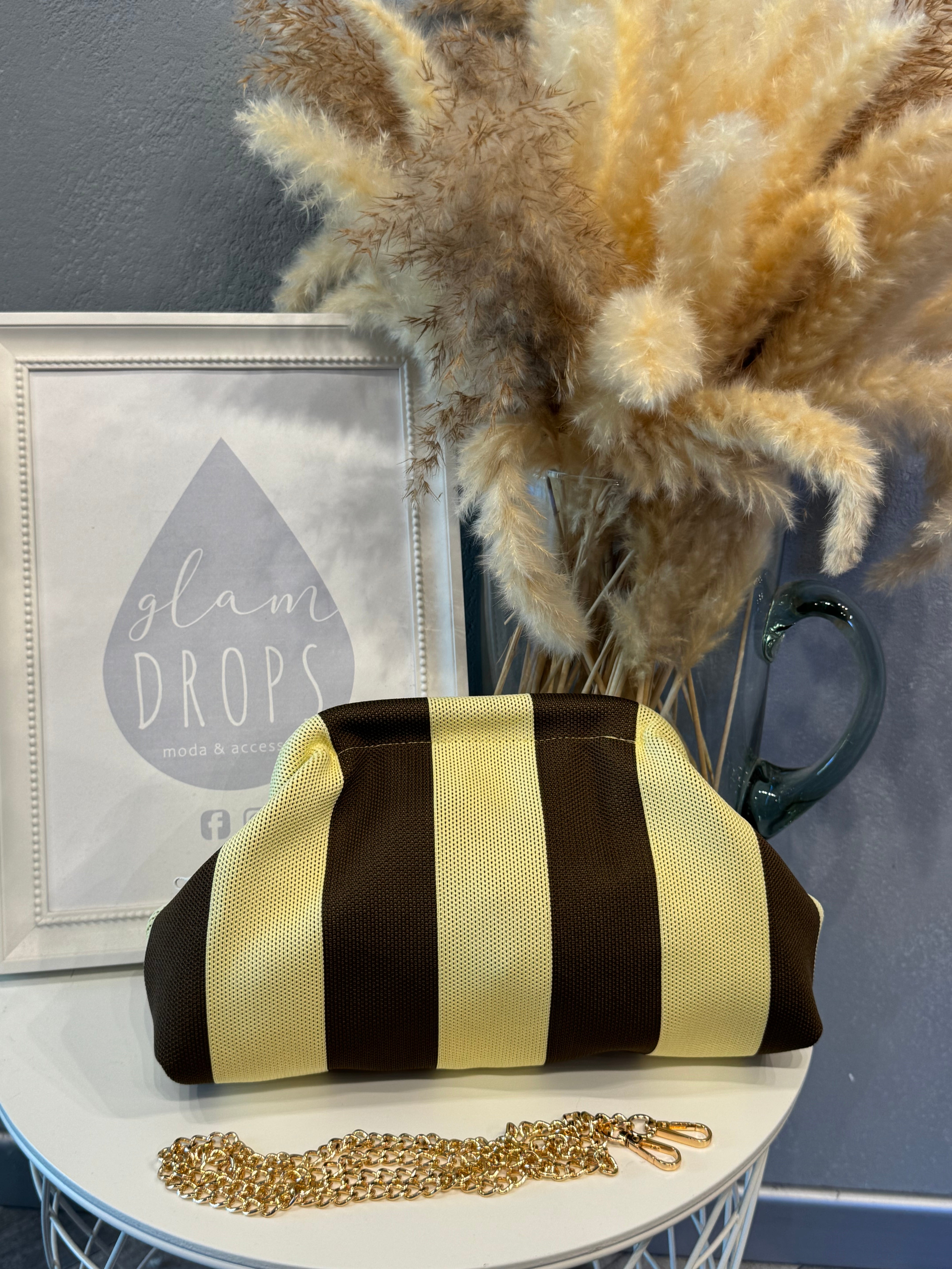 Borsa Stripe giallo pastello e moro