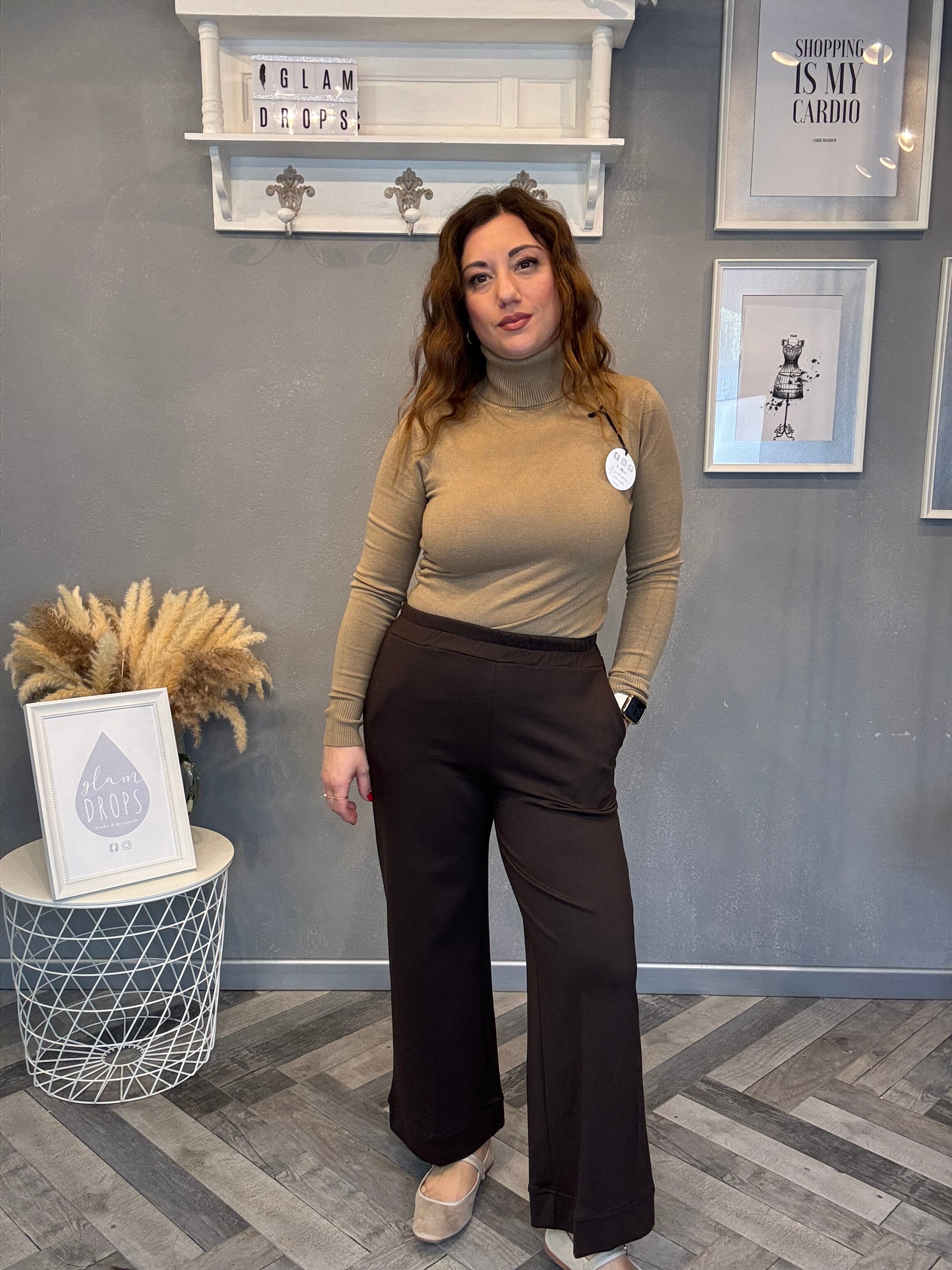 Pantalone wide leg punto Milano moro