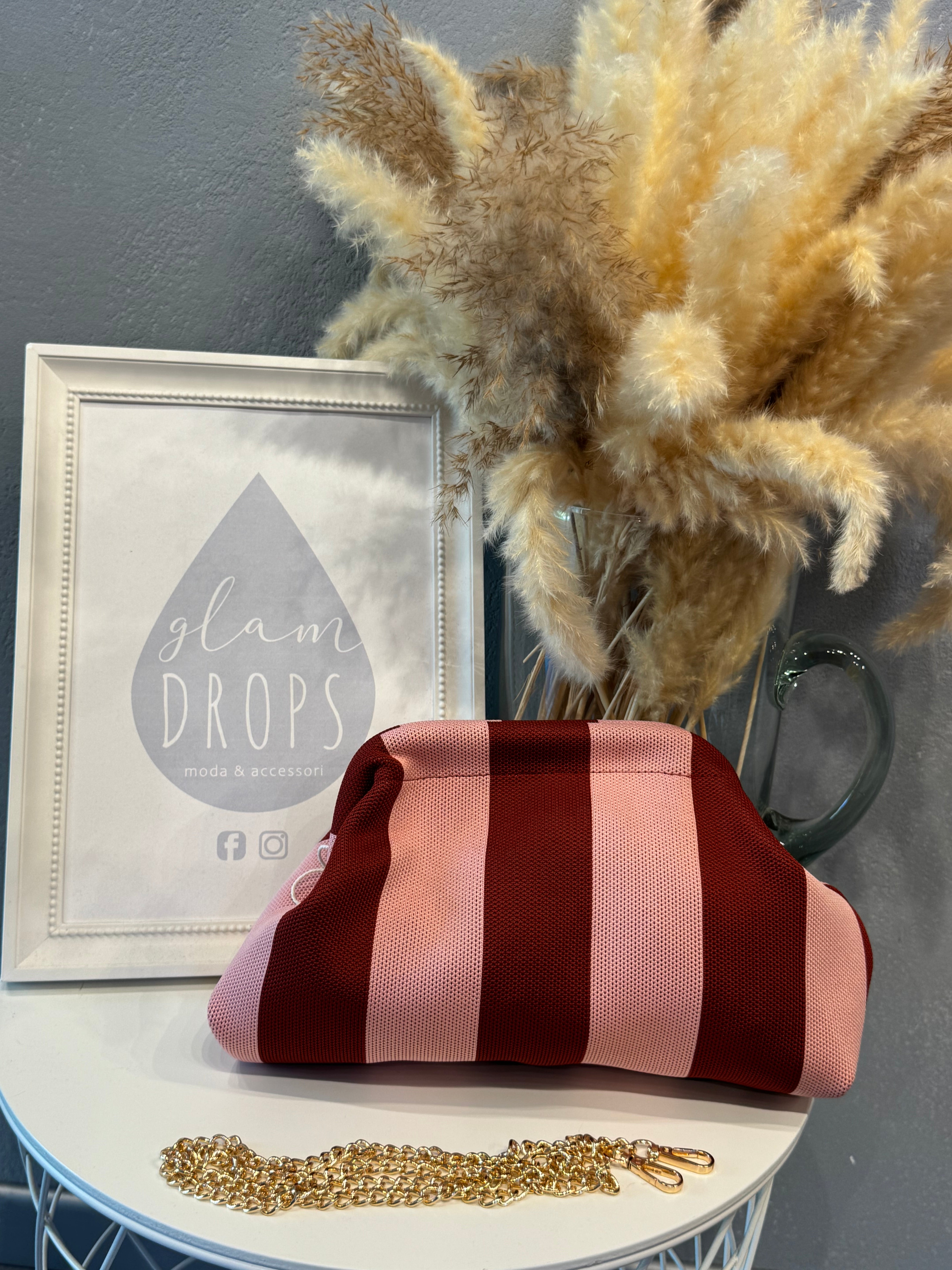 Borsa Stripe bordeaux e rosa