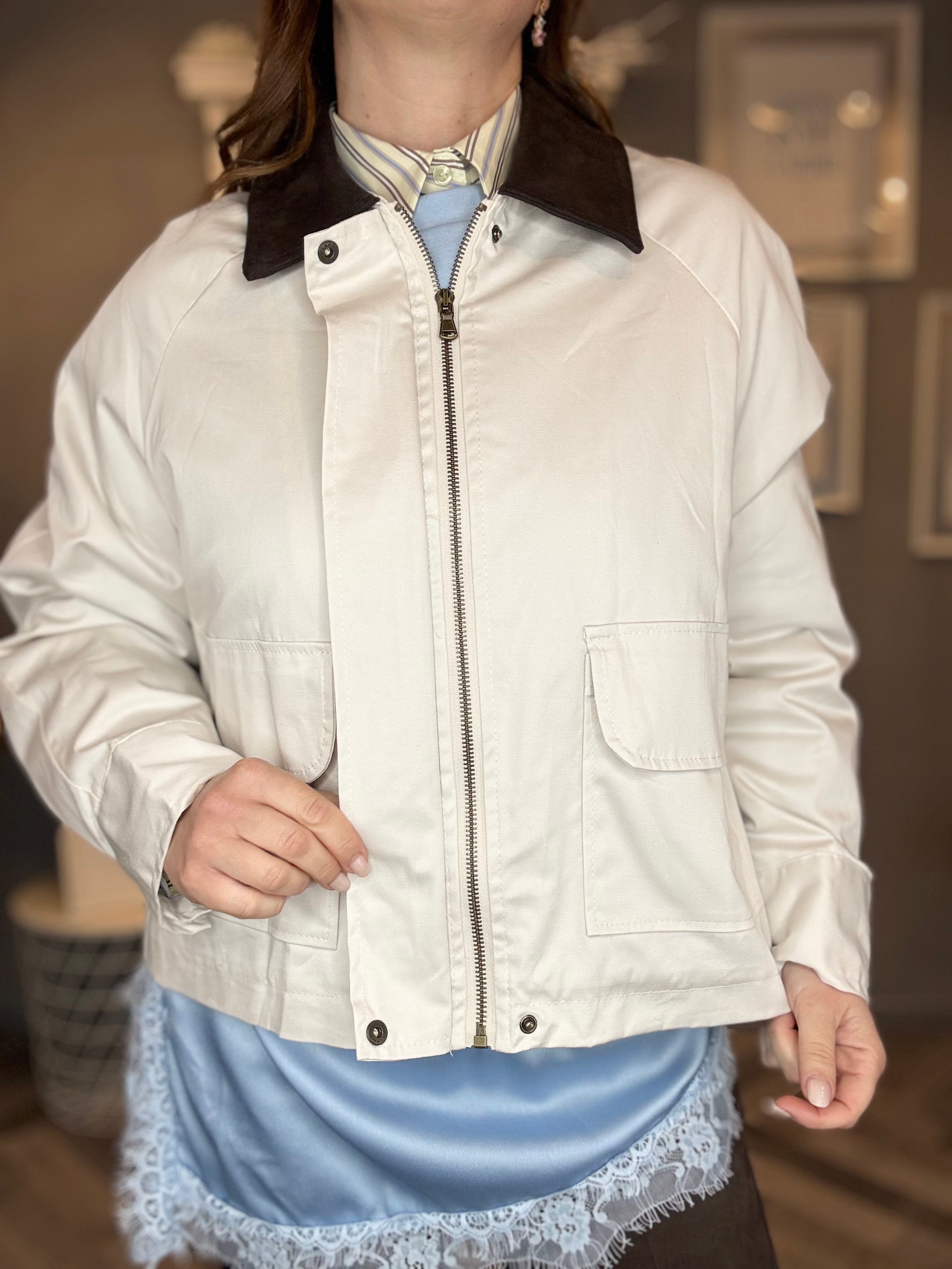 Bomber sabbia con colletto eco suede moro