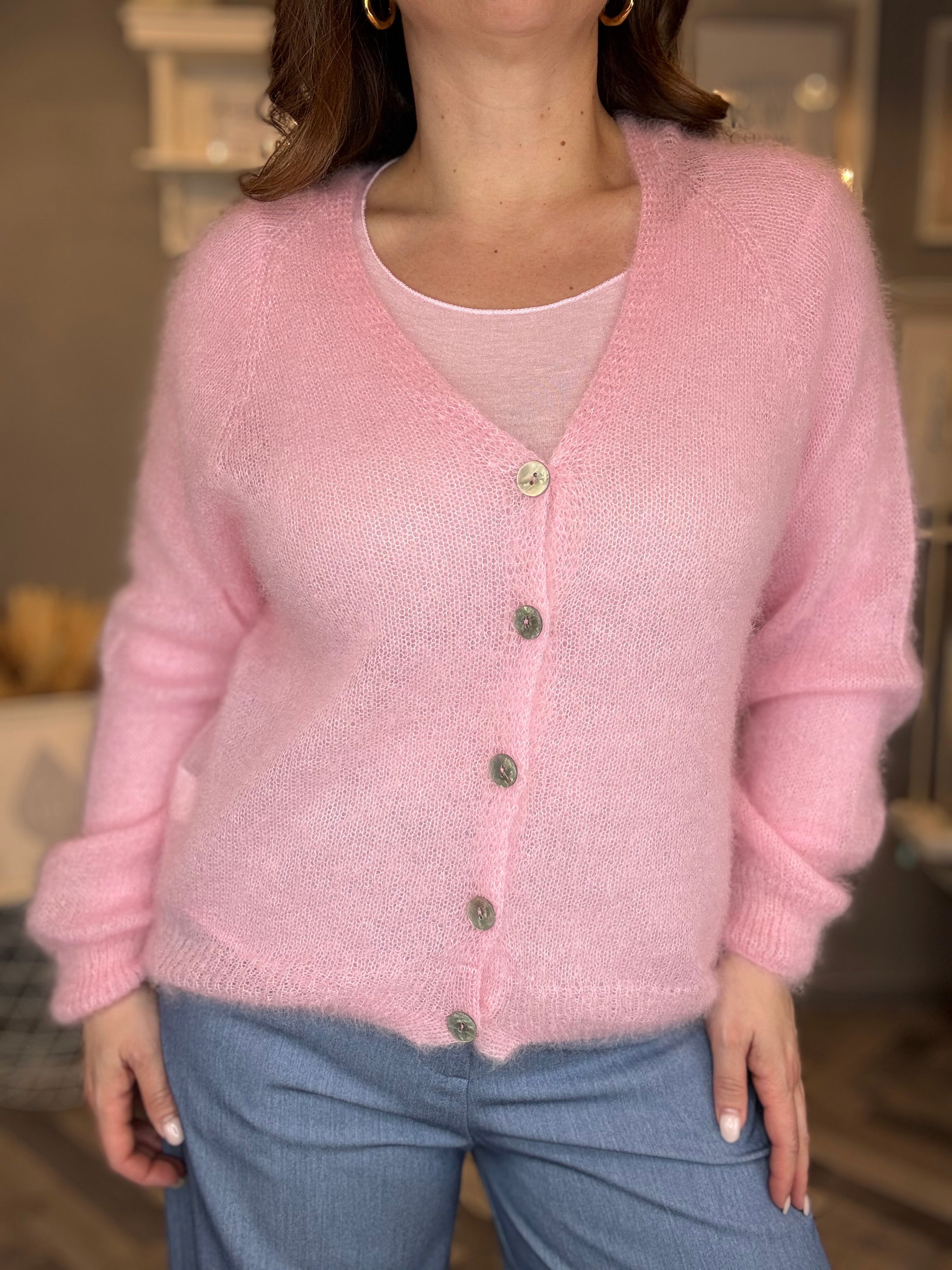 Cardigan in kid mohair rosa