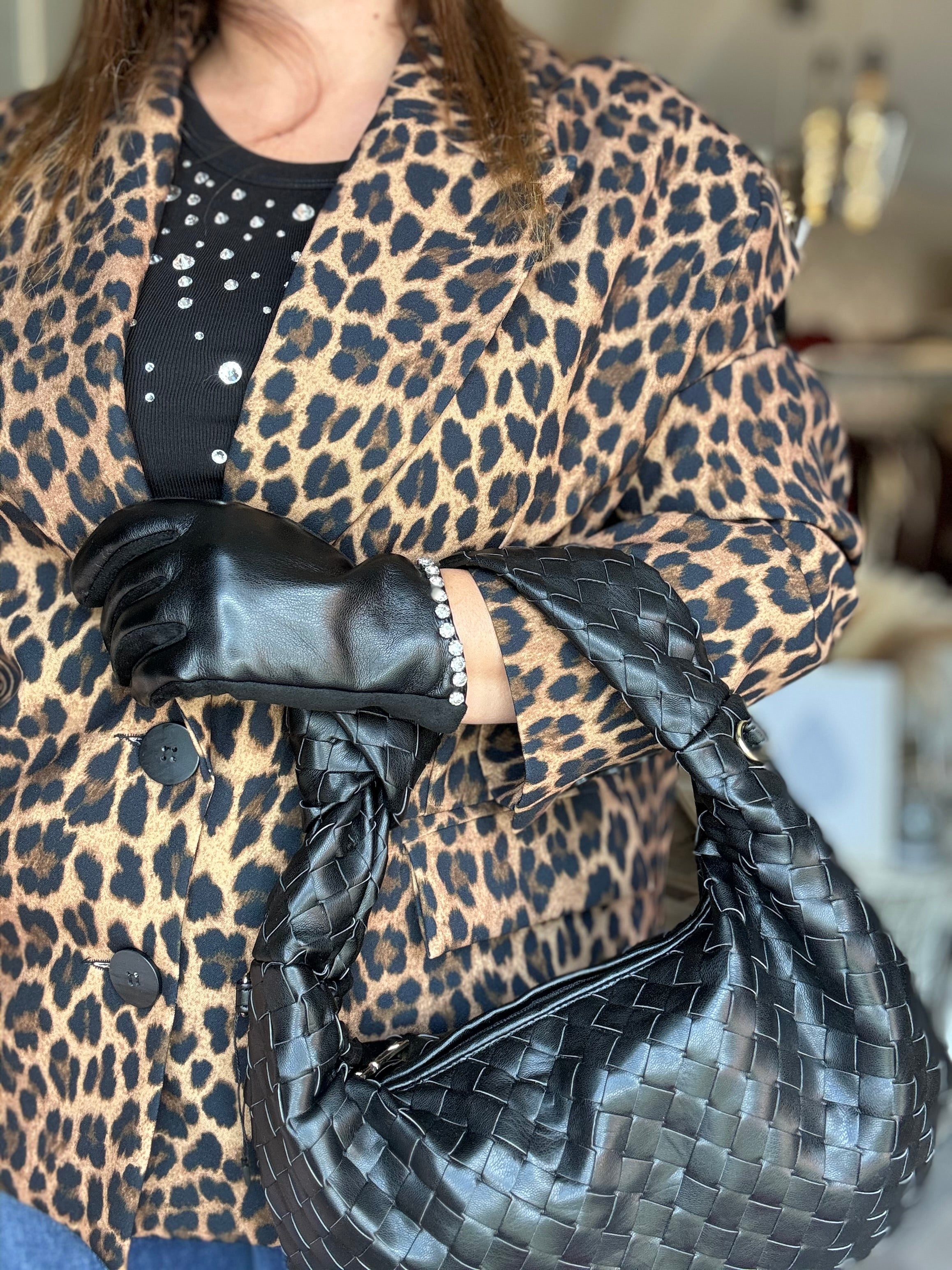 Guanti in ecopelle con strass