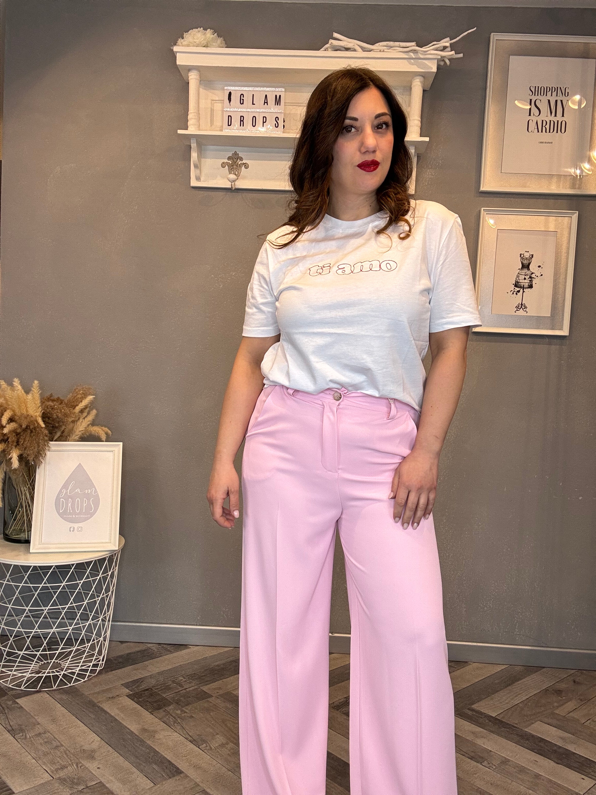 Pantalone a gamba larga a vita alta