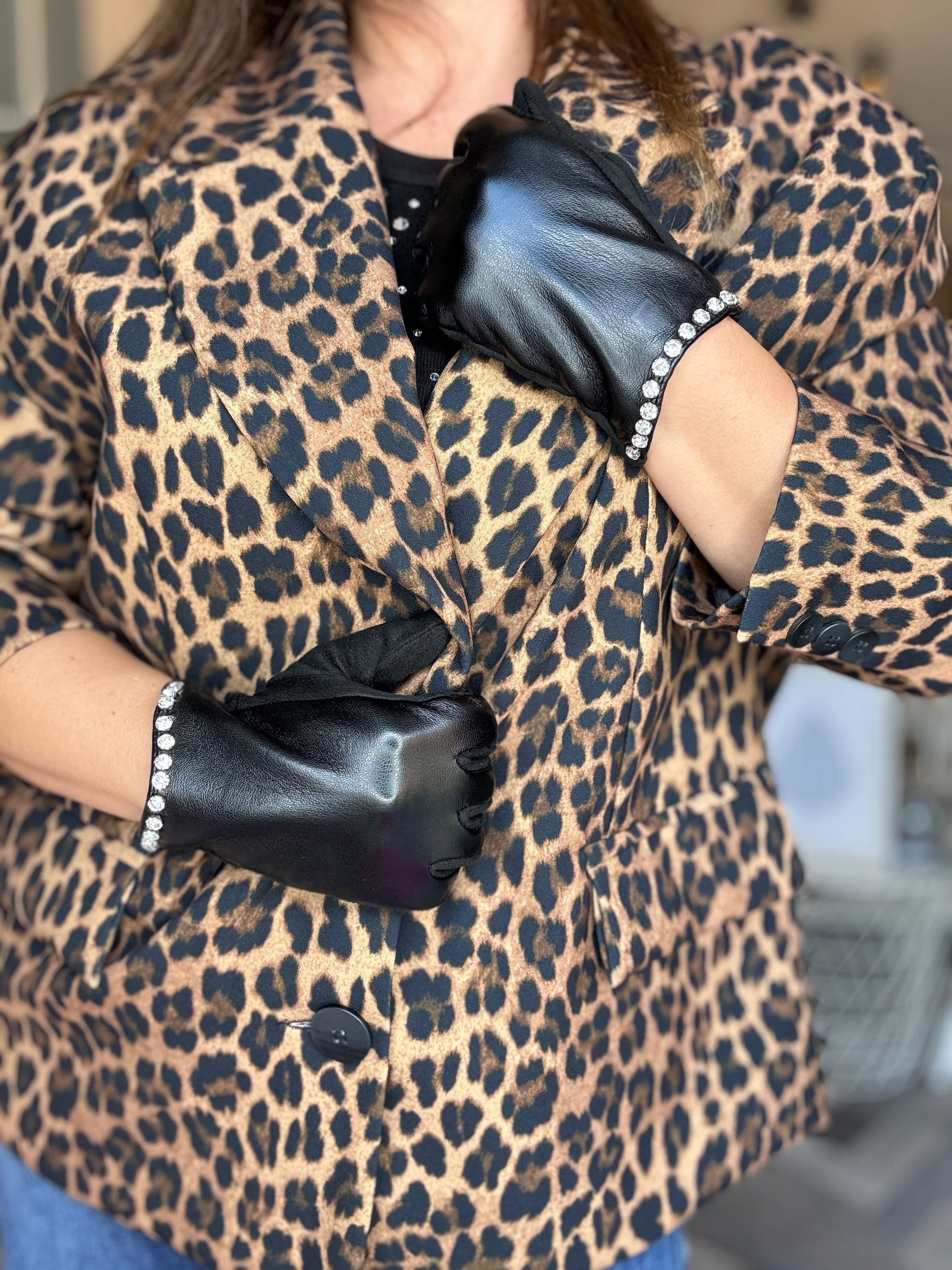 Guanti in ecopelle con strass