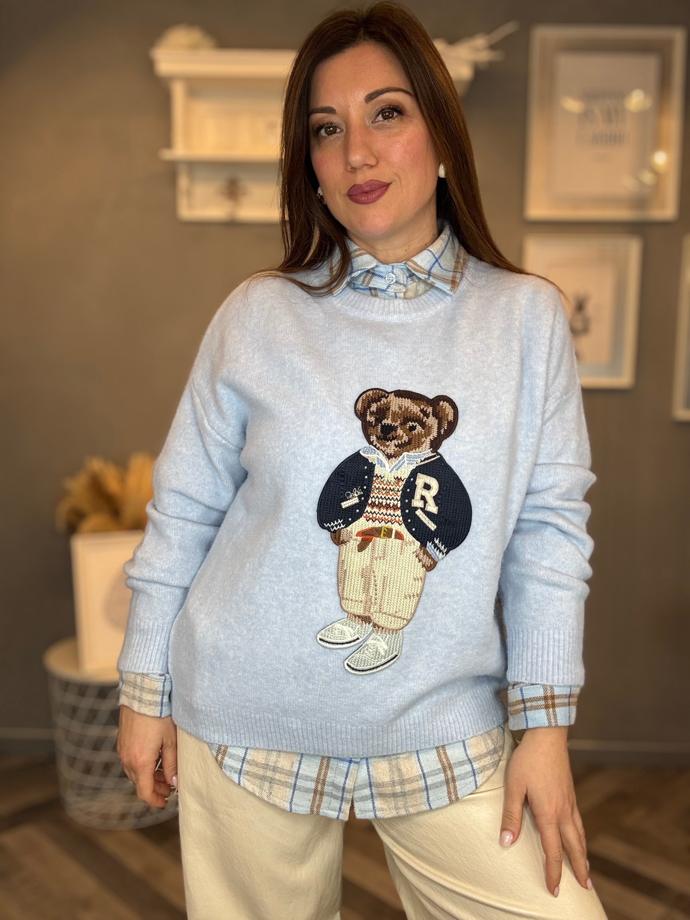Maglione Teddy celeste