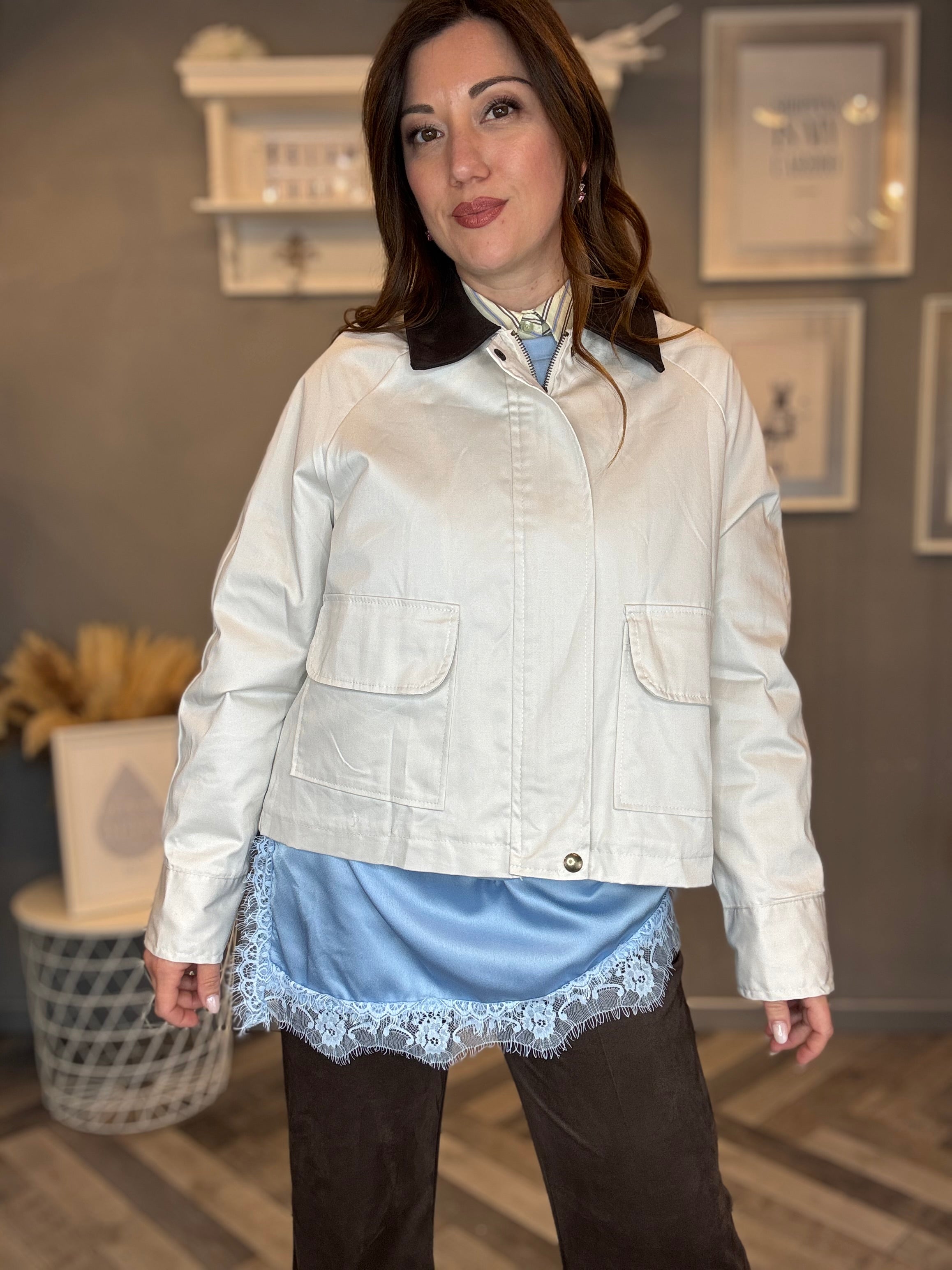 Bomber sabbia con colletto eco suede moro