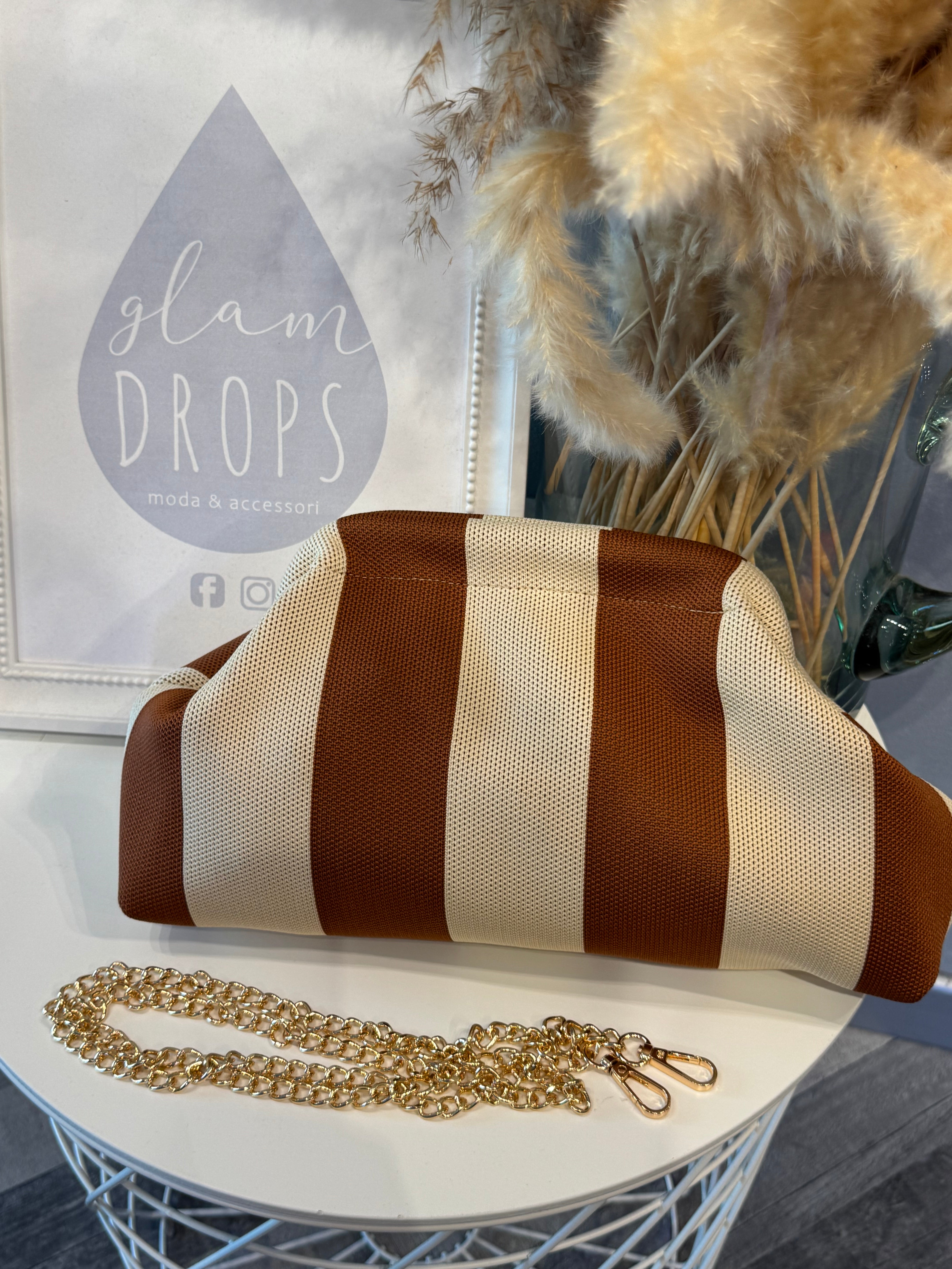 Borsa Stripe burro e cuoio