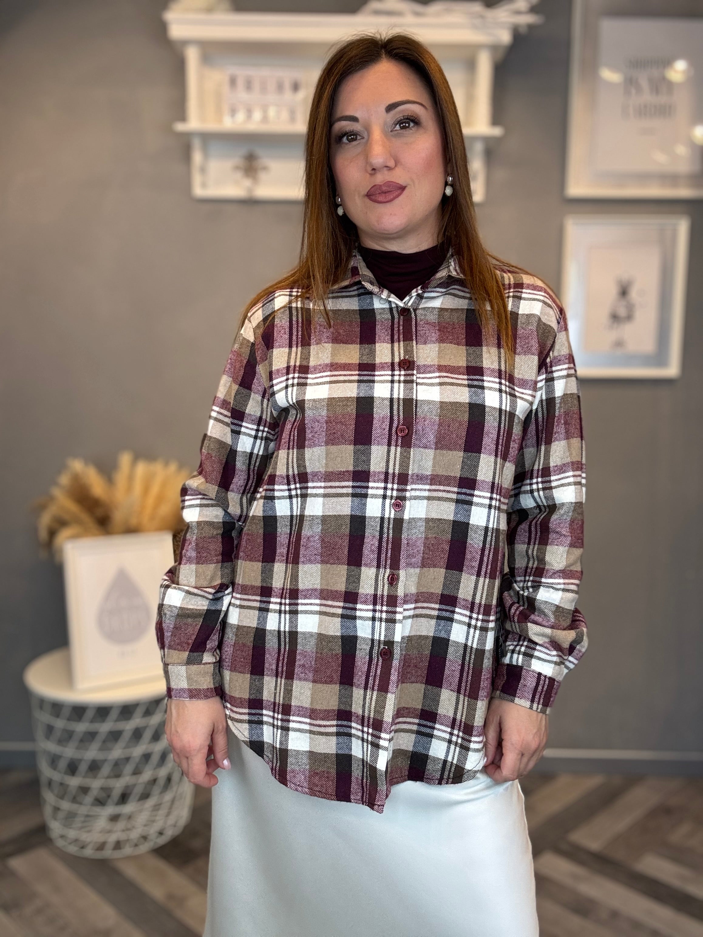 Camicia flanella check borgogna