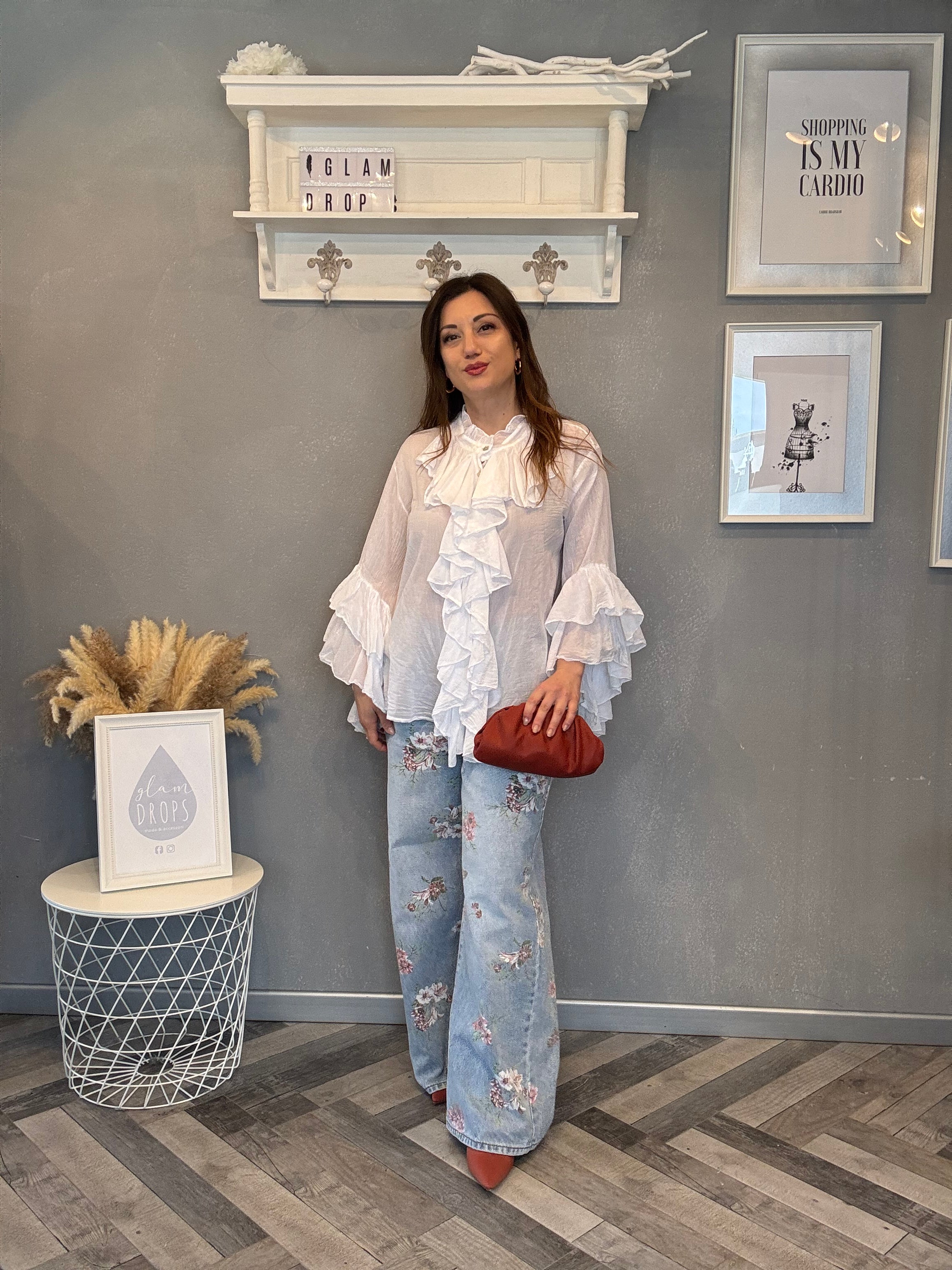 Blusa camicia volant bianca