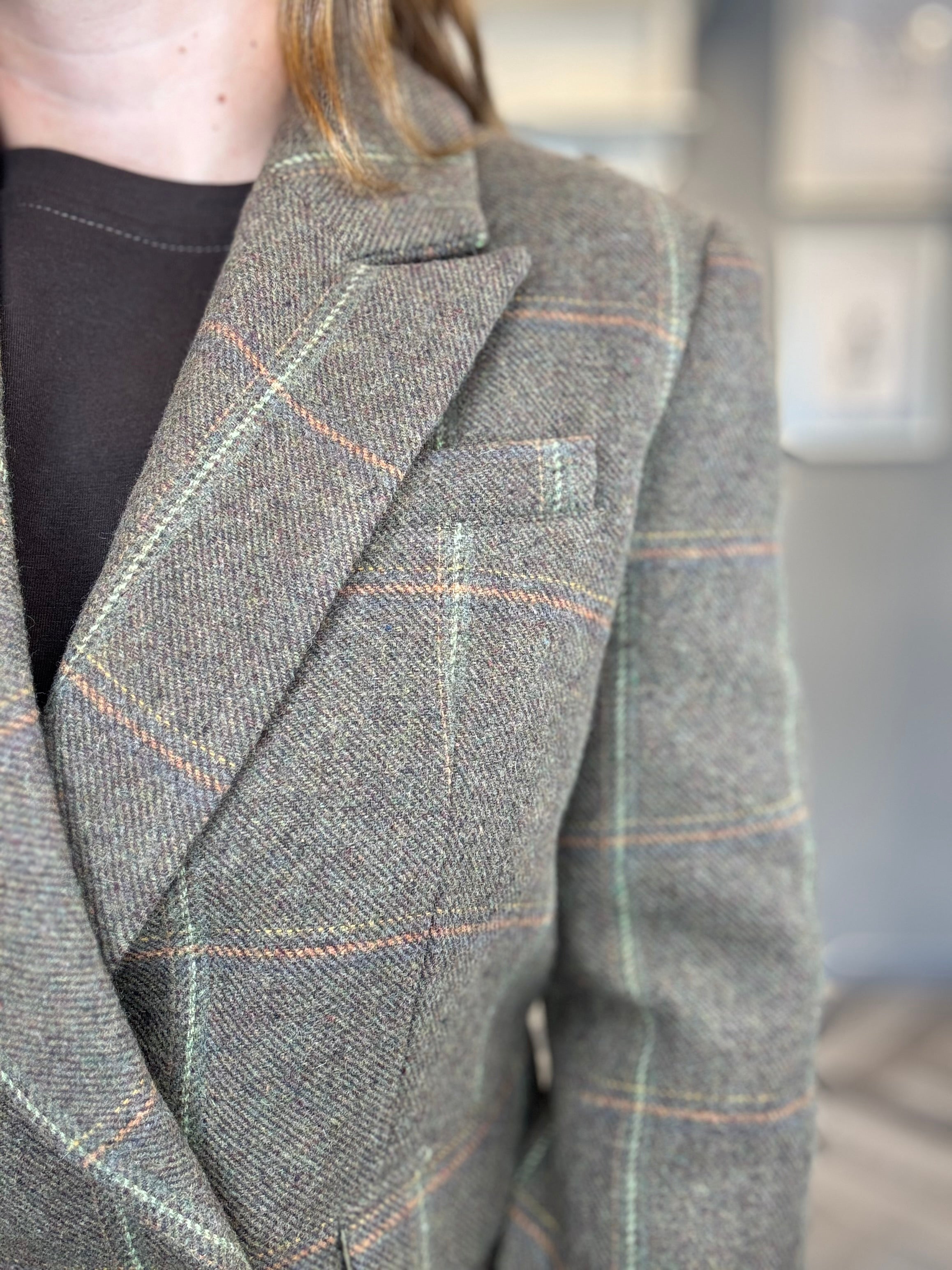 Blazer a quadri in misto lana