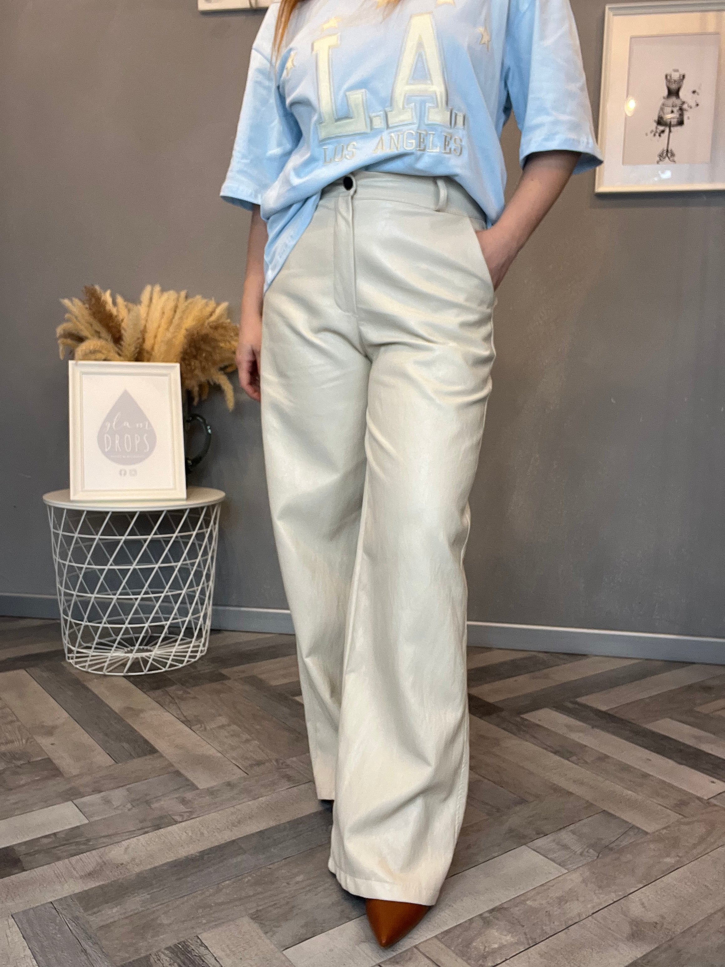 Pantalone ecopelle burro