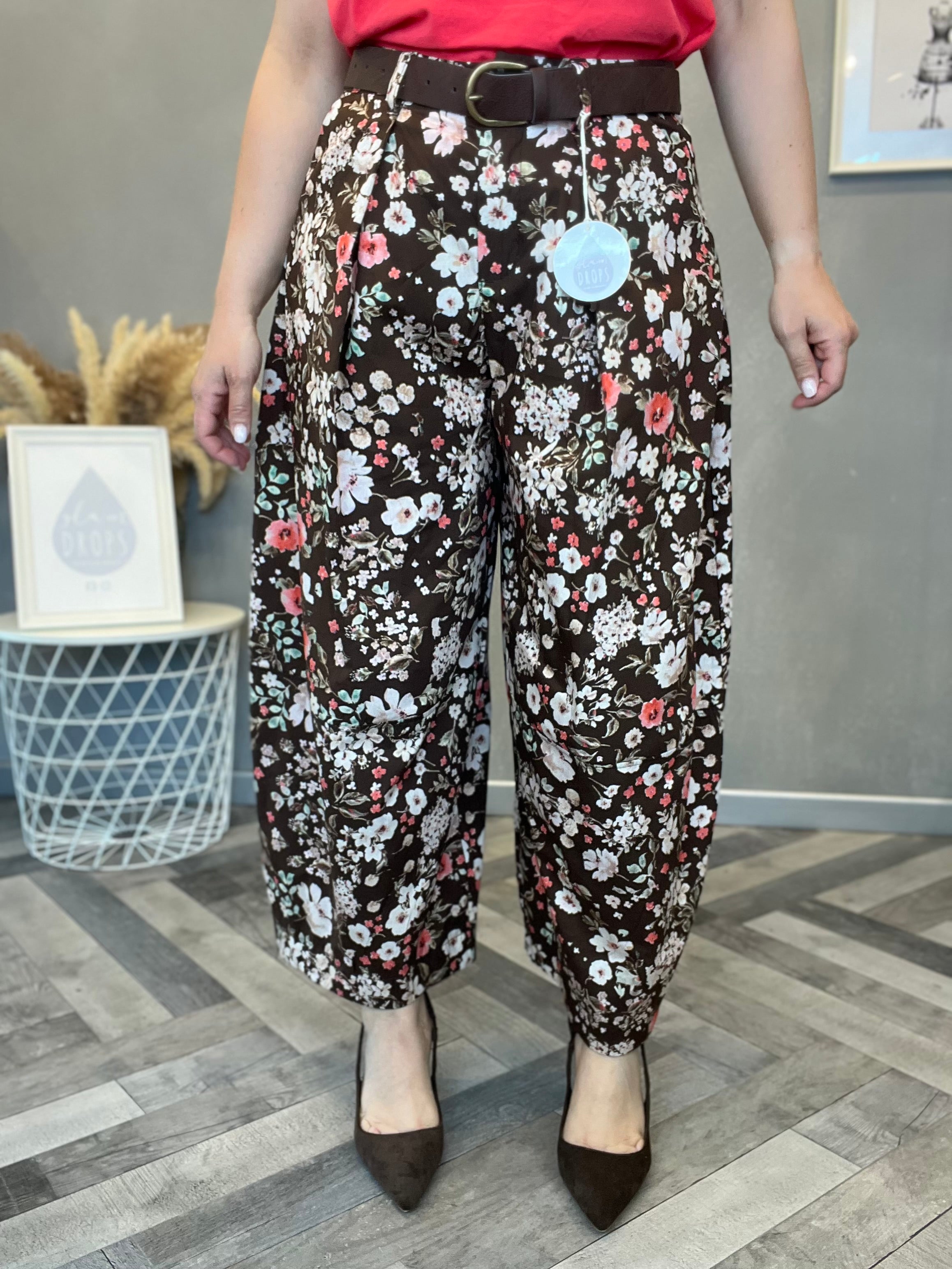 Pantalone fiori corallo Chocolate